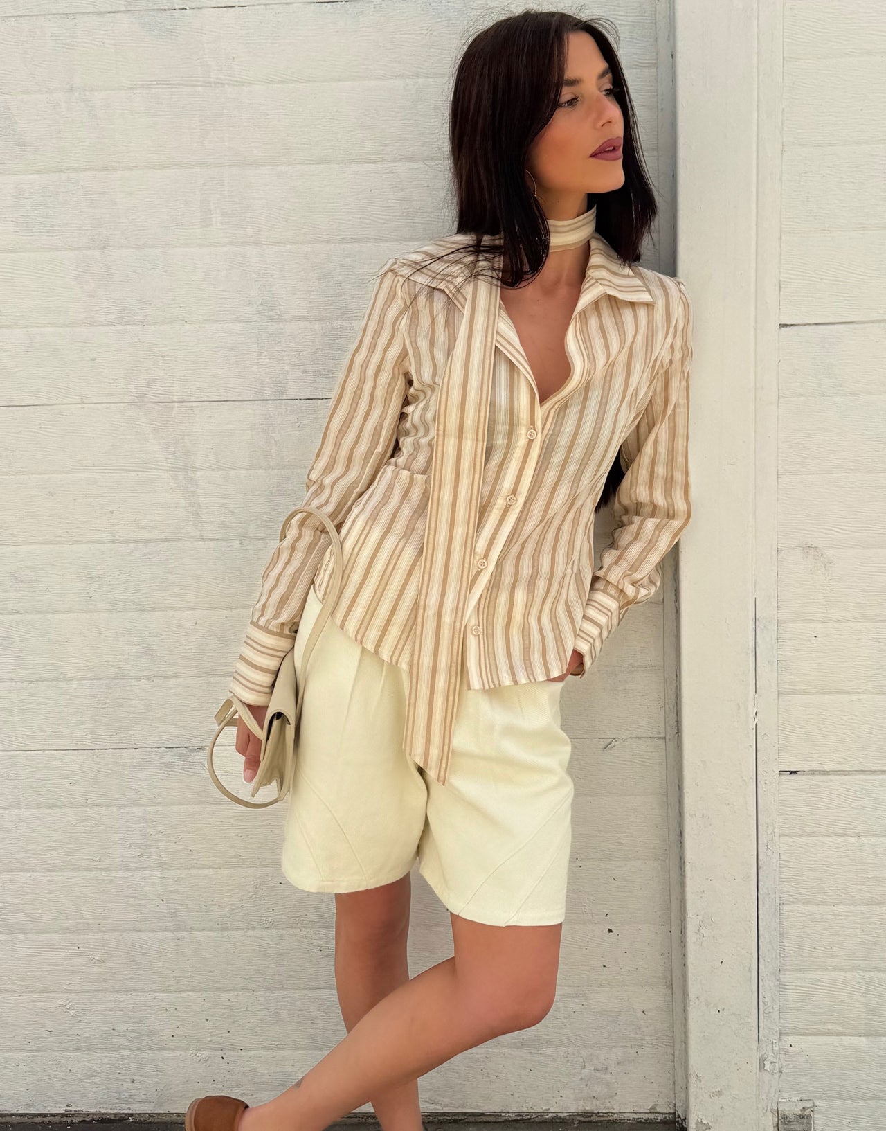 Labelrail x Barbara Ines relaxed seam detail denim jorts in cream