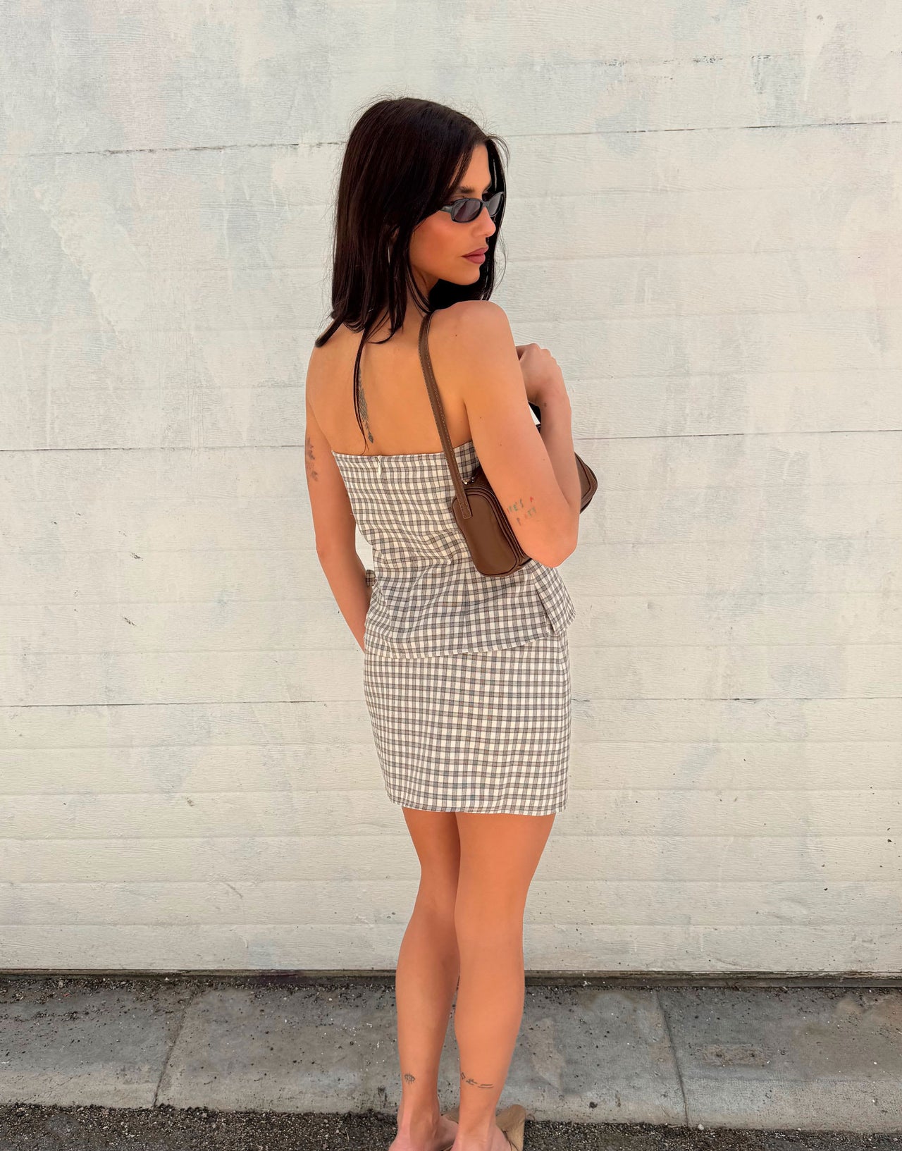 Labelrail x Barbara Ines check bustier co-ord top in brown