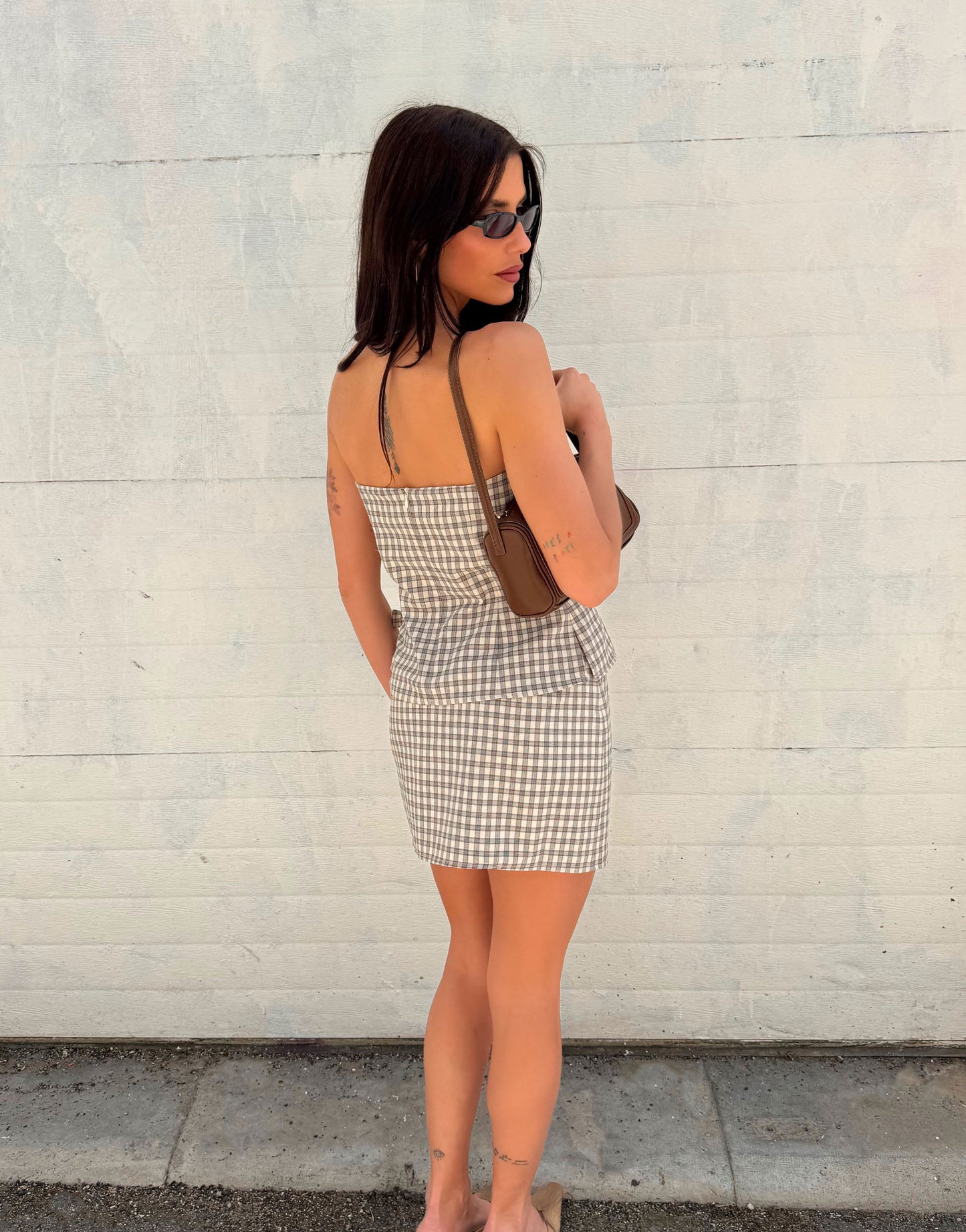 Labelrail x Barbara Ines check bustier co-ord top in brown