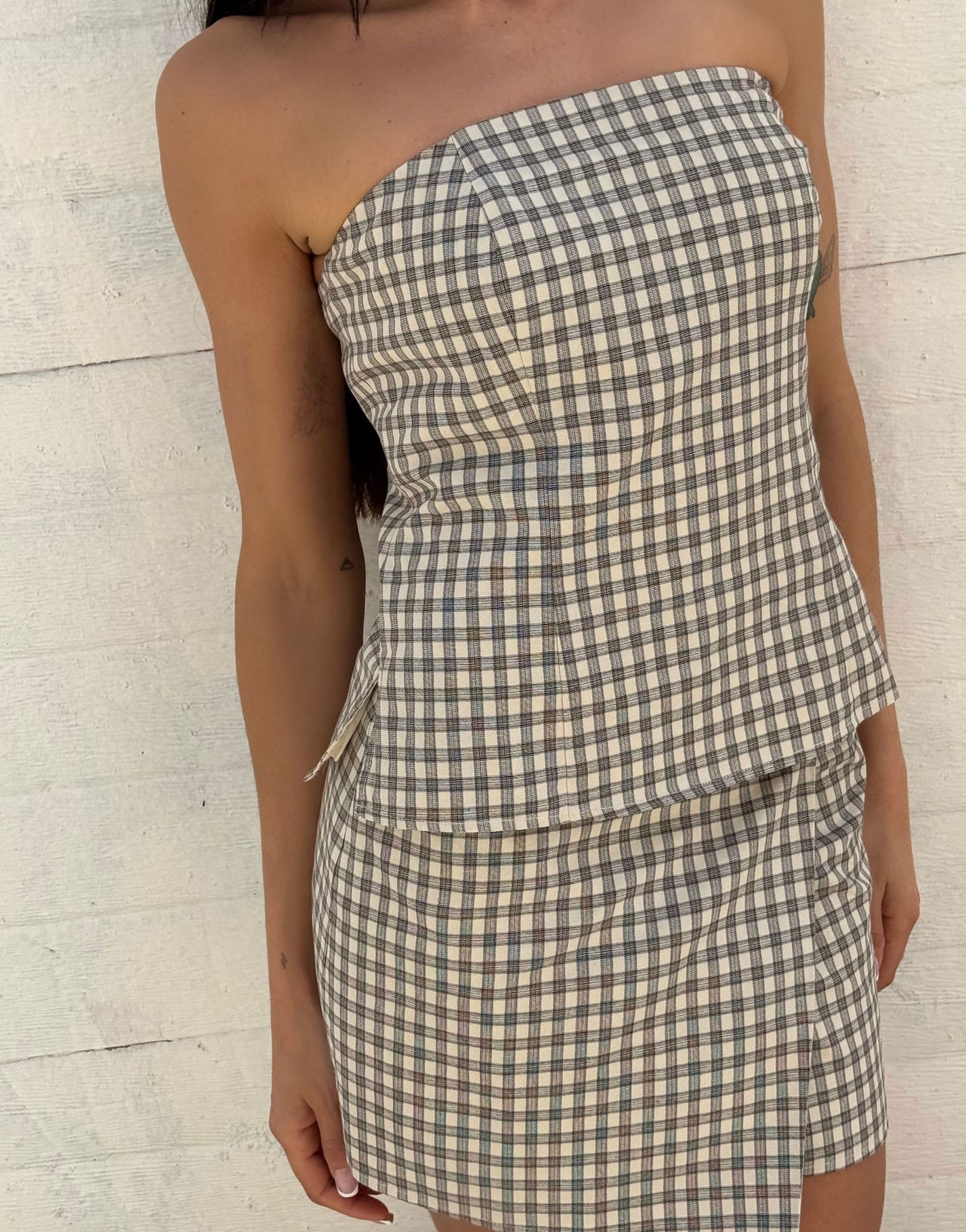 Labelrail x Barbara Ines check bustier co-ord top in brown