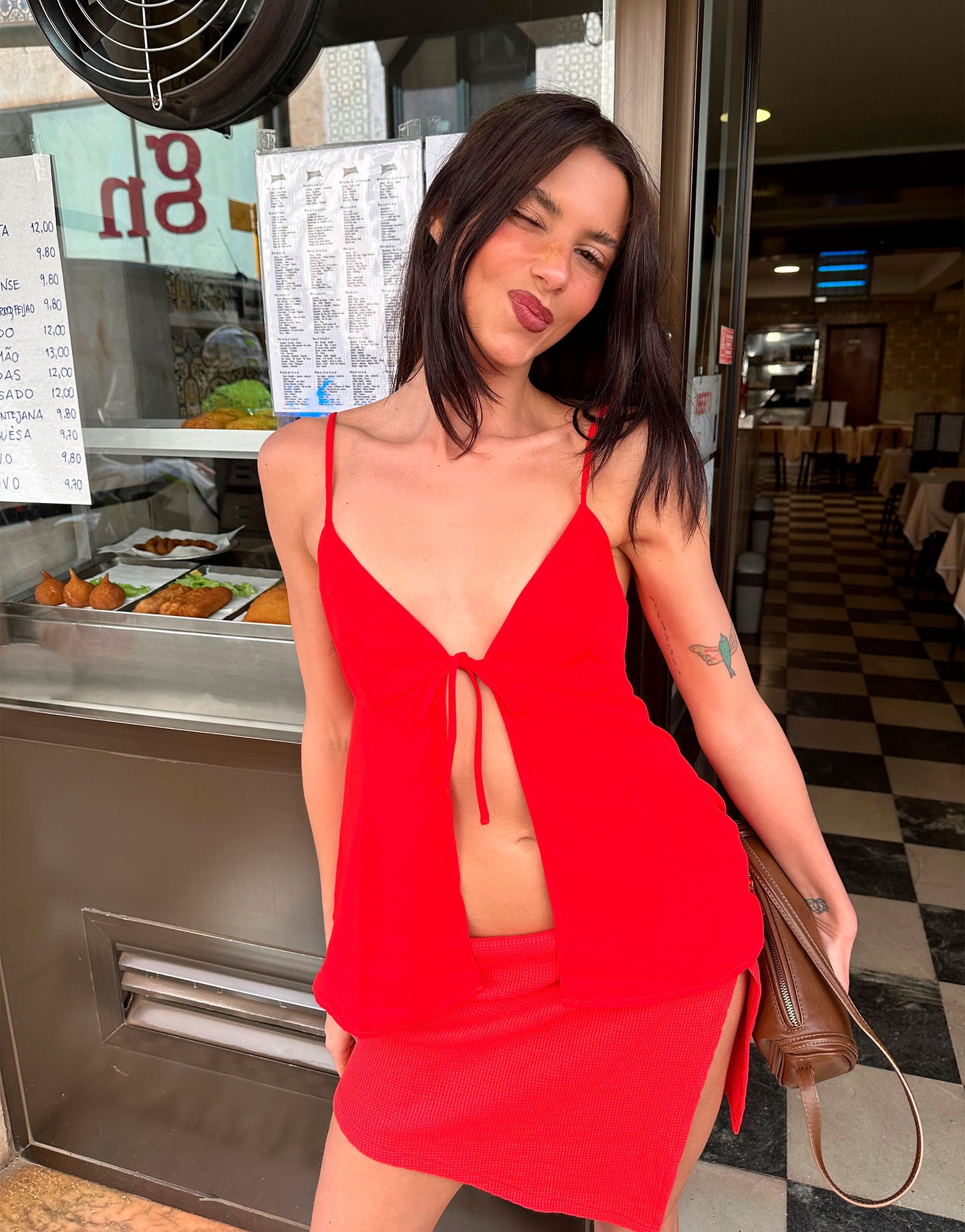 Labelrail x Barbara Ines tie front floaty cami top in red
