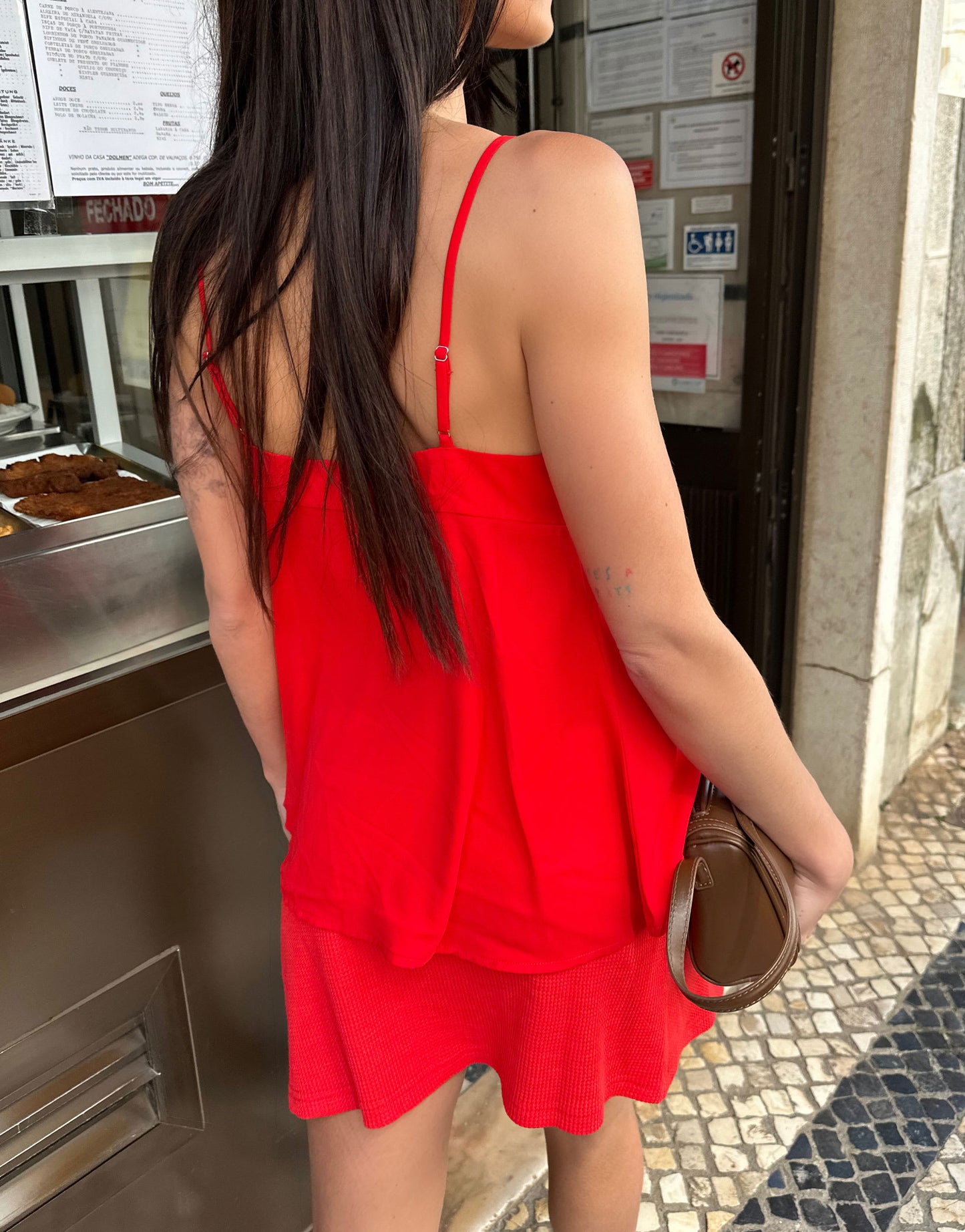 Labelrail x Barbara Ines tie front floaty cami top in red