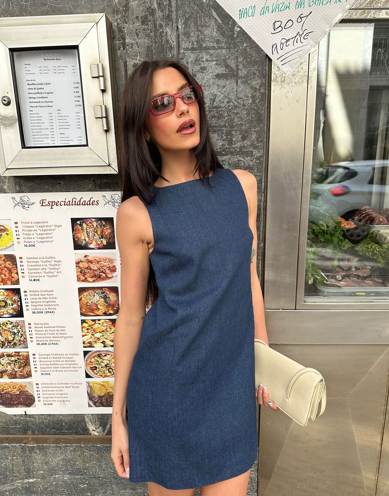Labelrail x Barbara Ines back detail denim mini shift dress in indIgo blue