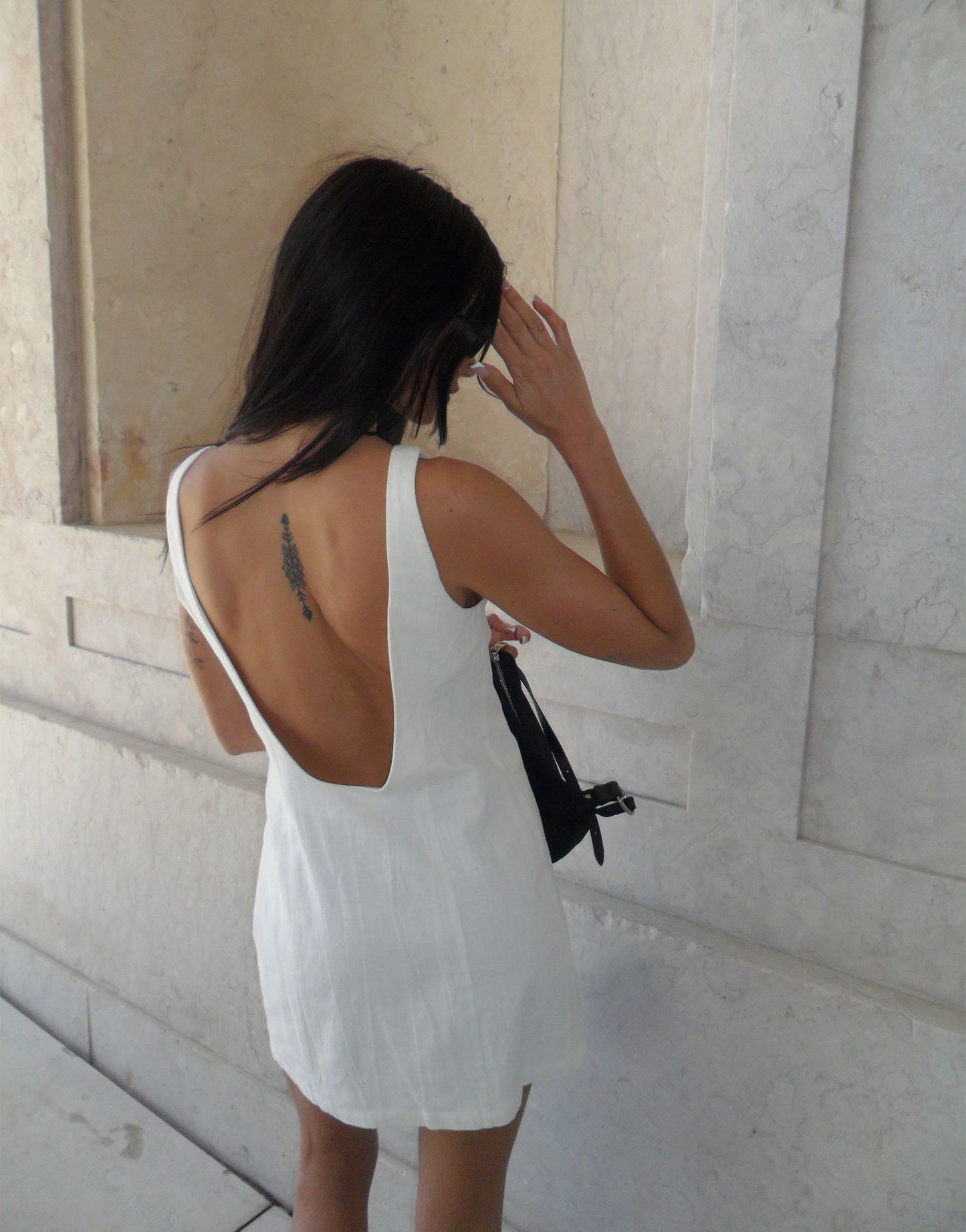 Labelrail x Barbara Ines fitted linen shift dress in off-white