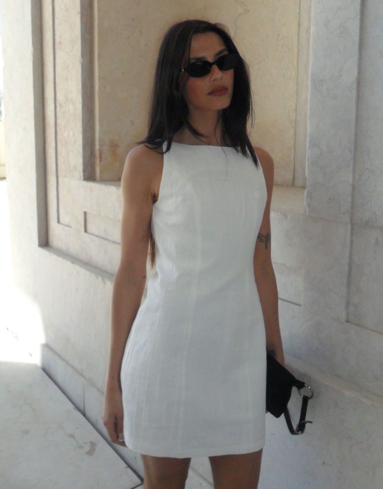 Labelrail x Barbara Ines fitted linen shift dress in off-white