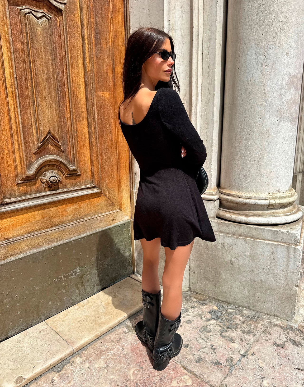 Labelrail x Barbara Ines relaxed knit fluted sleeve mini dress in black