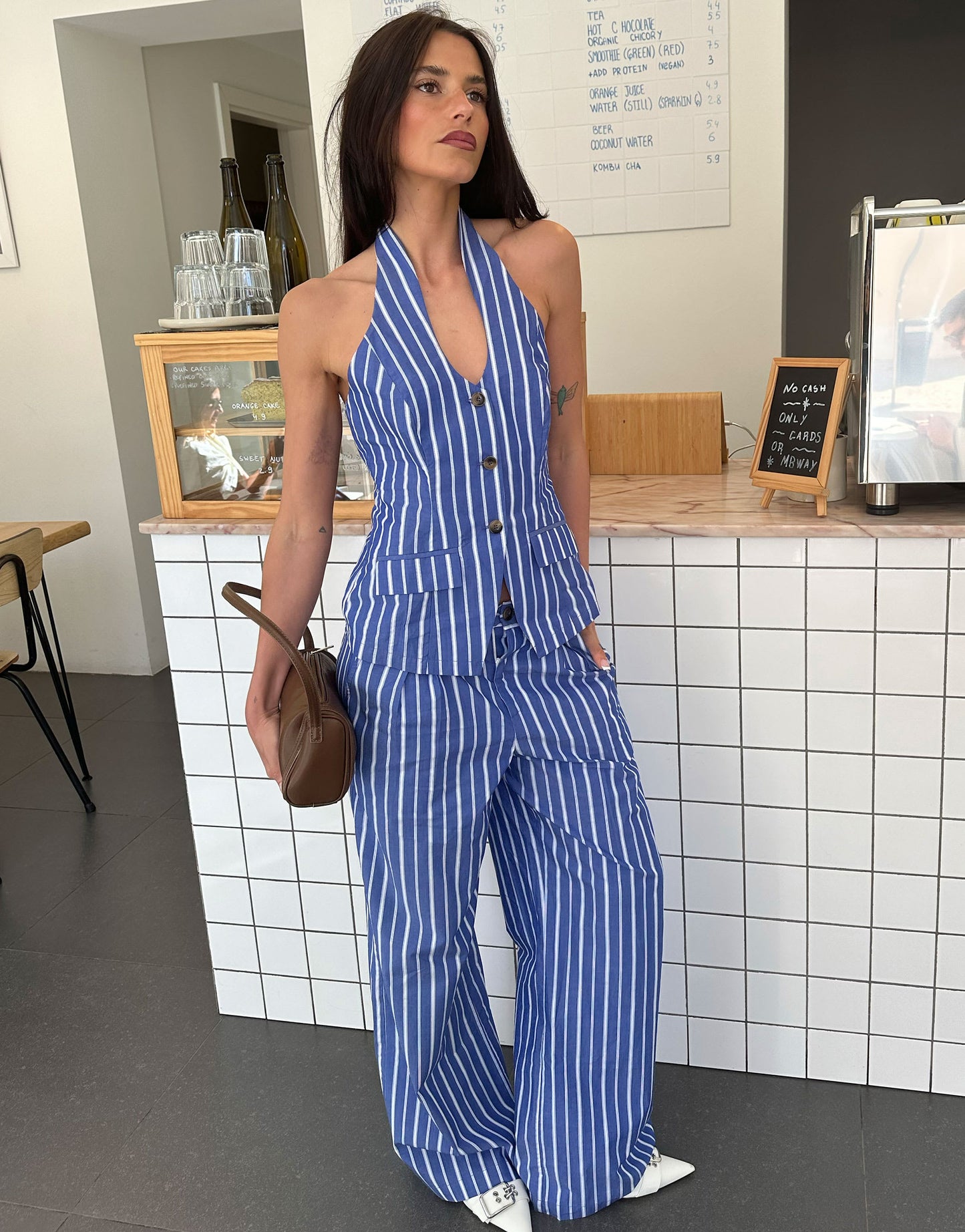 Labelrail x Barbara Ines stripe wide leg trousers co-ord in blue