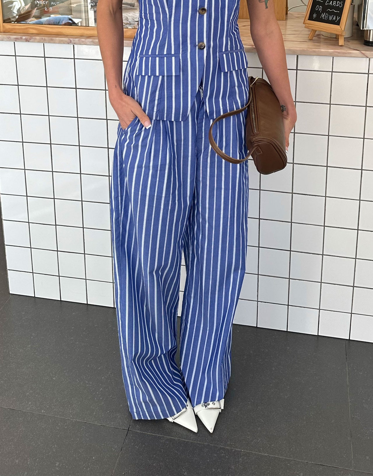 Labelrail x Barbara Ines stripe wide leg trousers co-ord in blue