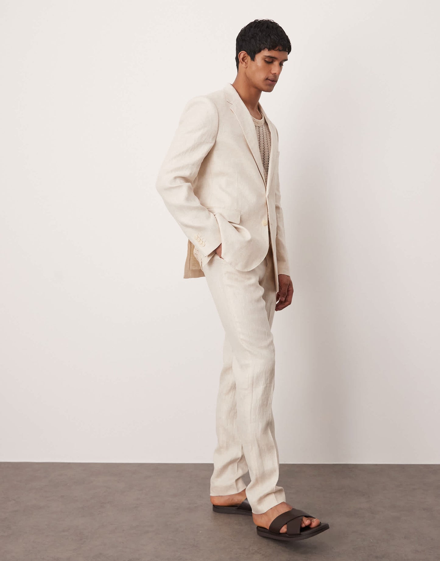 Mango flax linen tailored trouser co-ord in light beige
