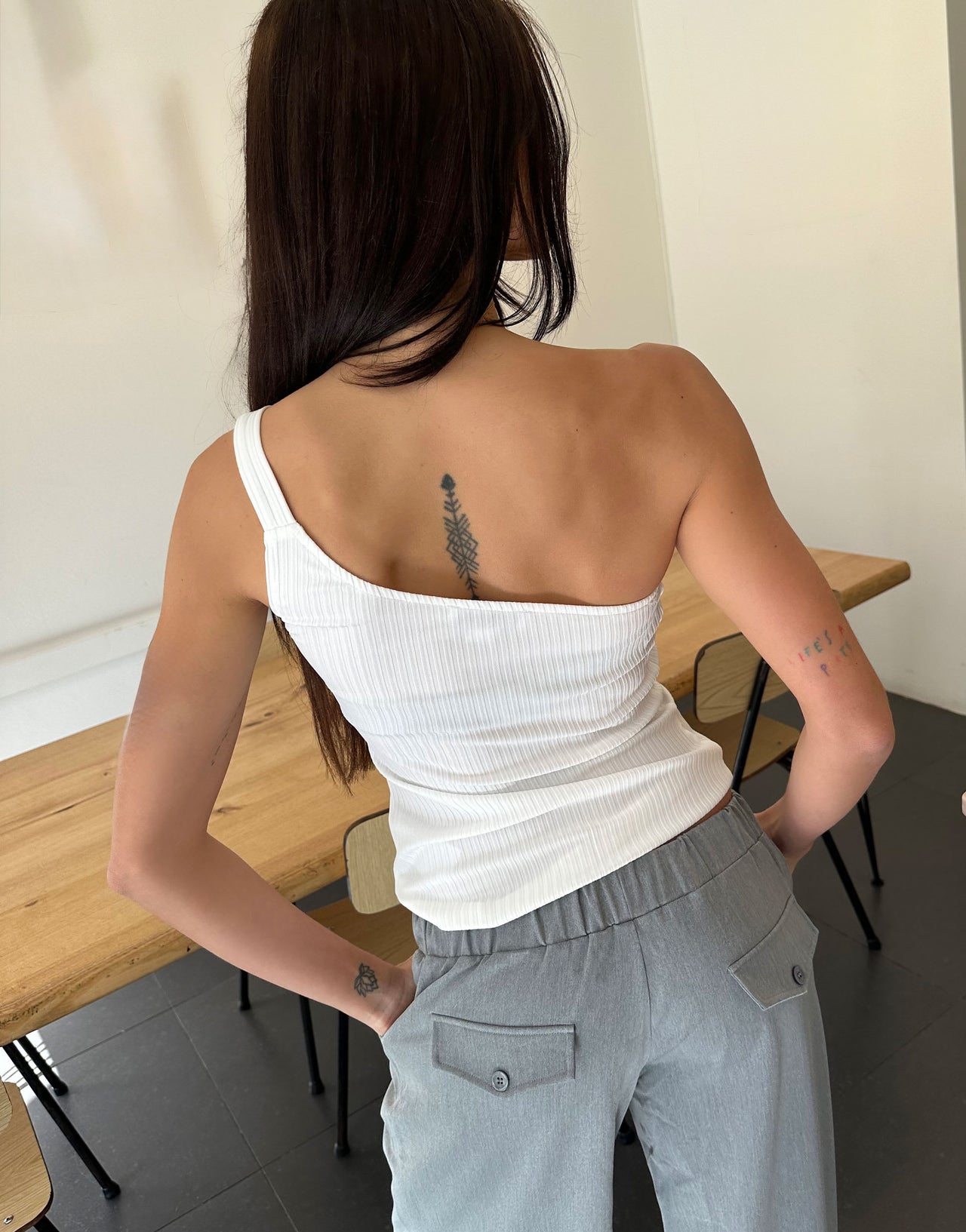 Labelrail x Barbara Ines one shoulder buckle detail top in white