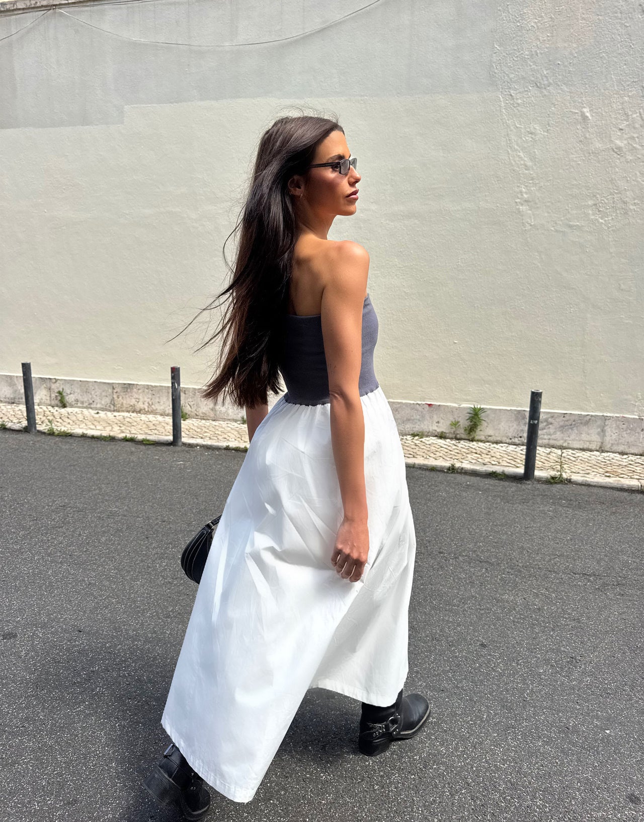 Labelrail x Barbara Ines jersey waistband midaxi skirt in white and grey