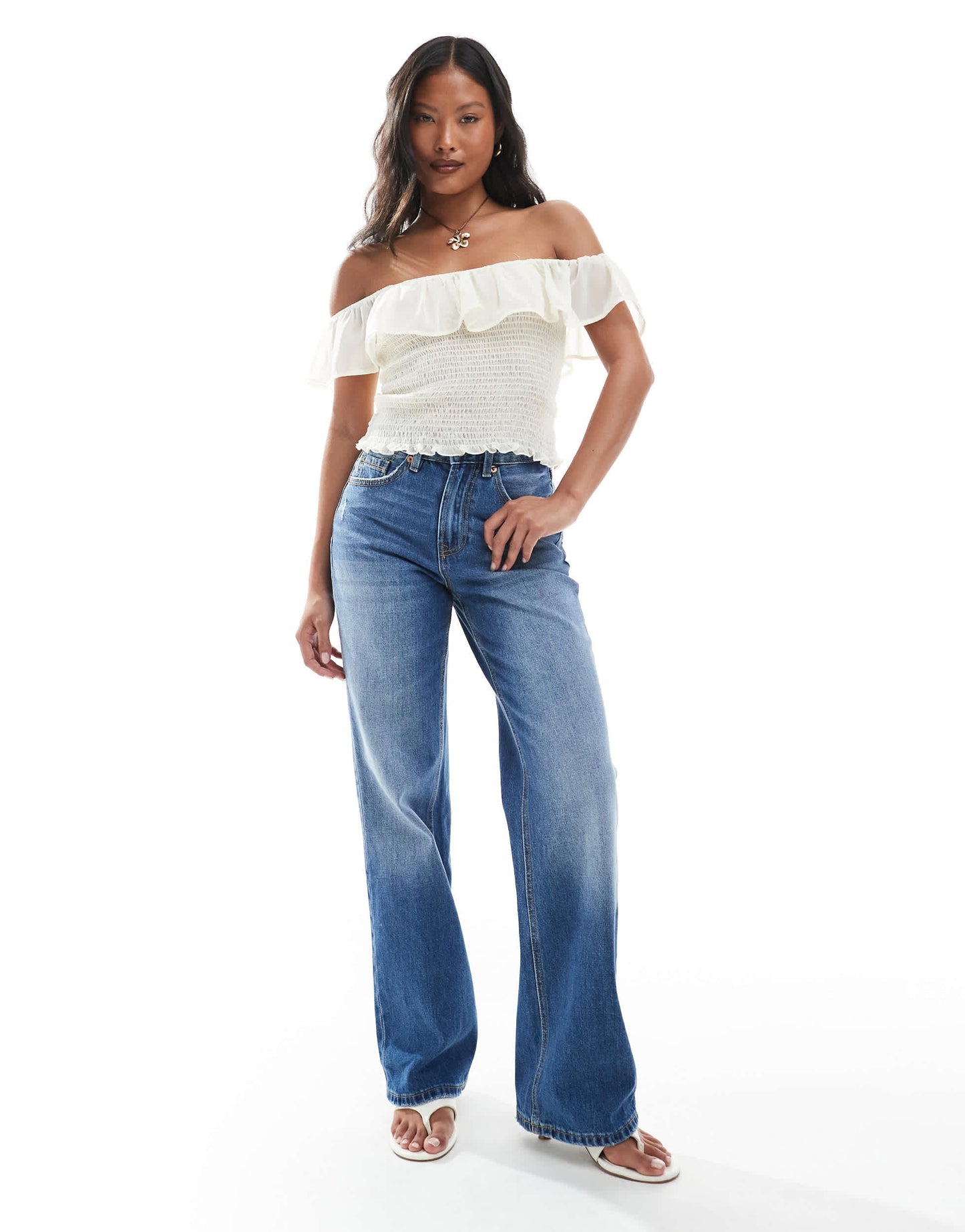 Stradivarius Petite D92 denim straight jeans in dark wash