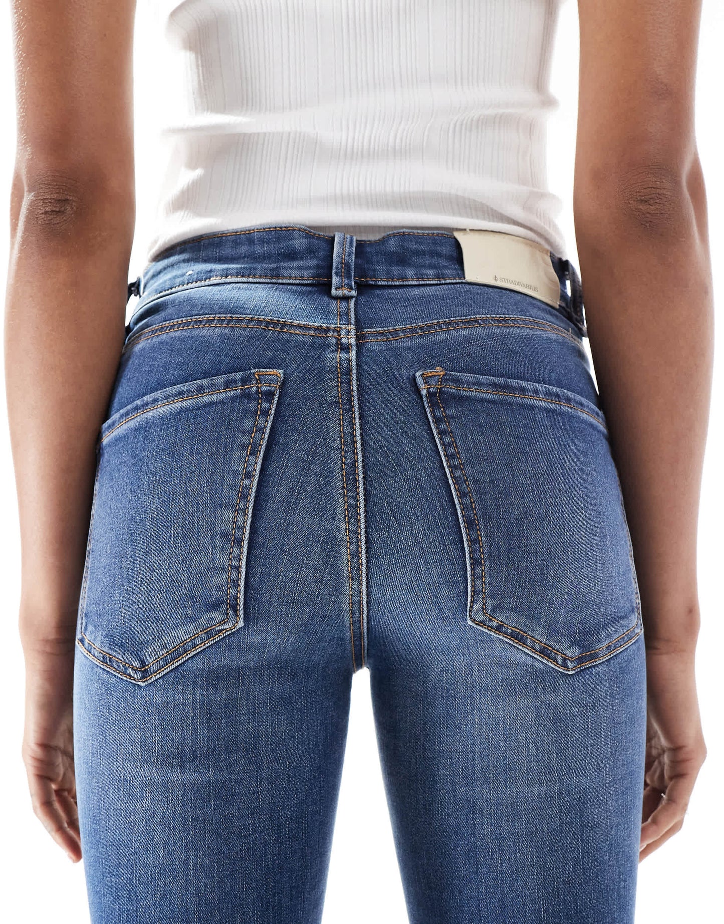 Stradivarius Tall D78 cropped flare jean in medium wash