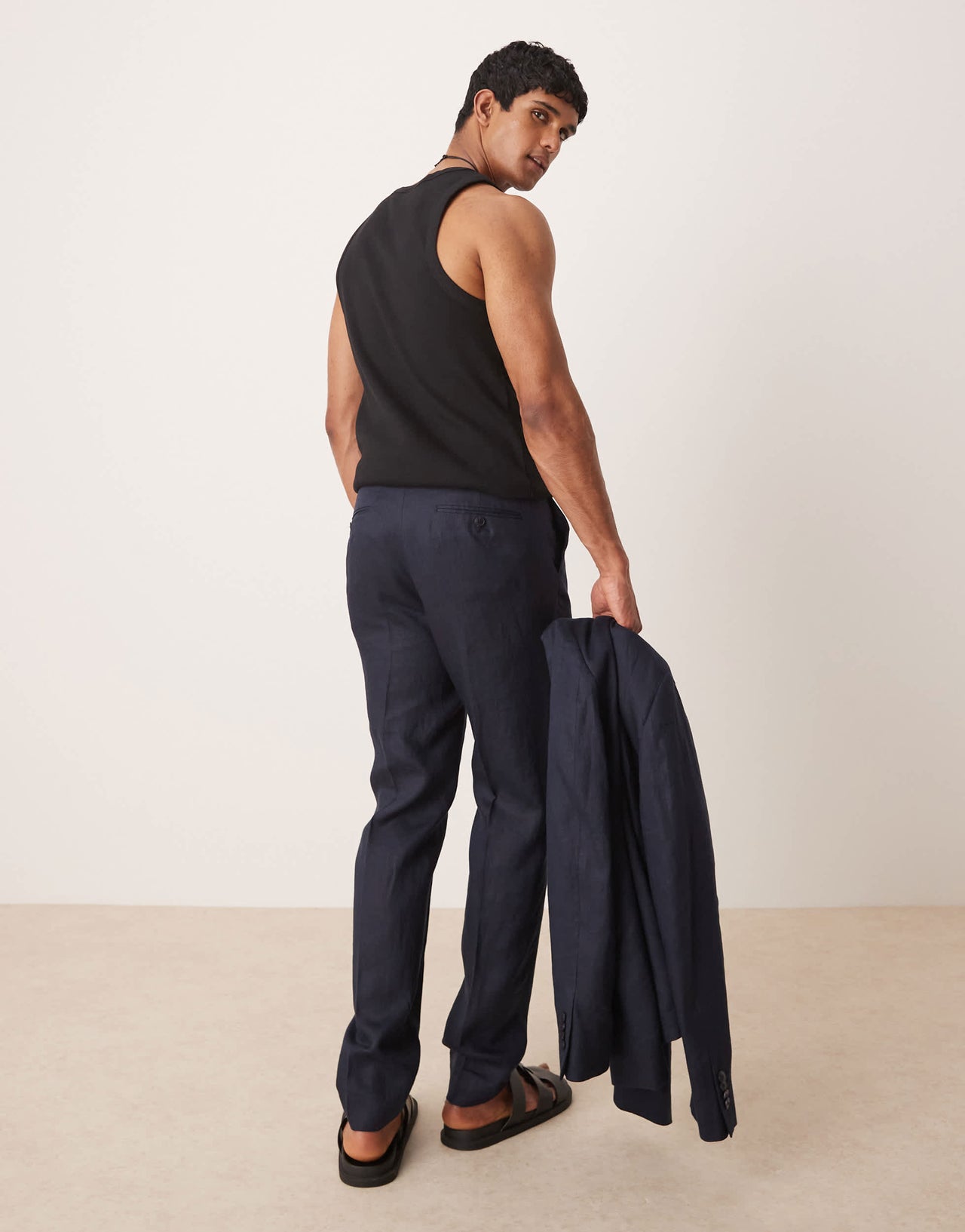 Mango flax linen tailored trouser co-ord in navy