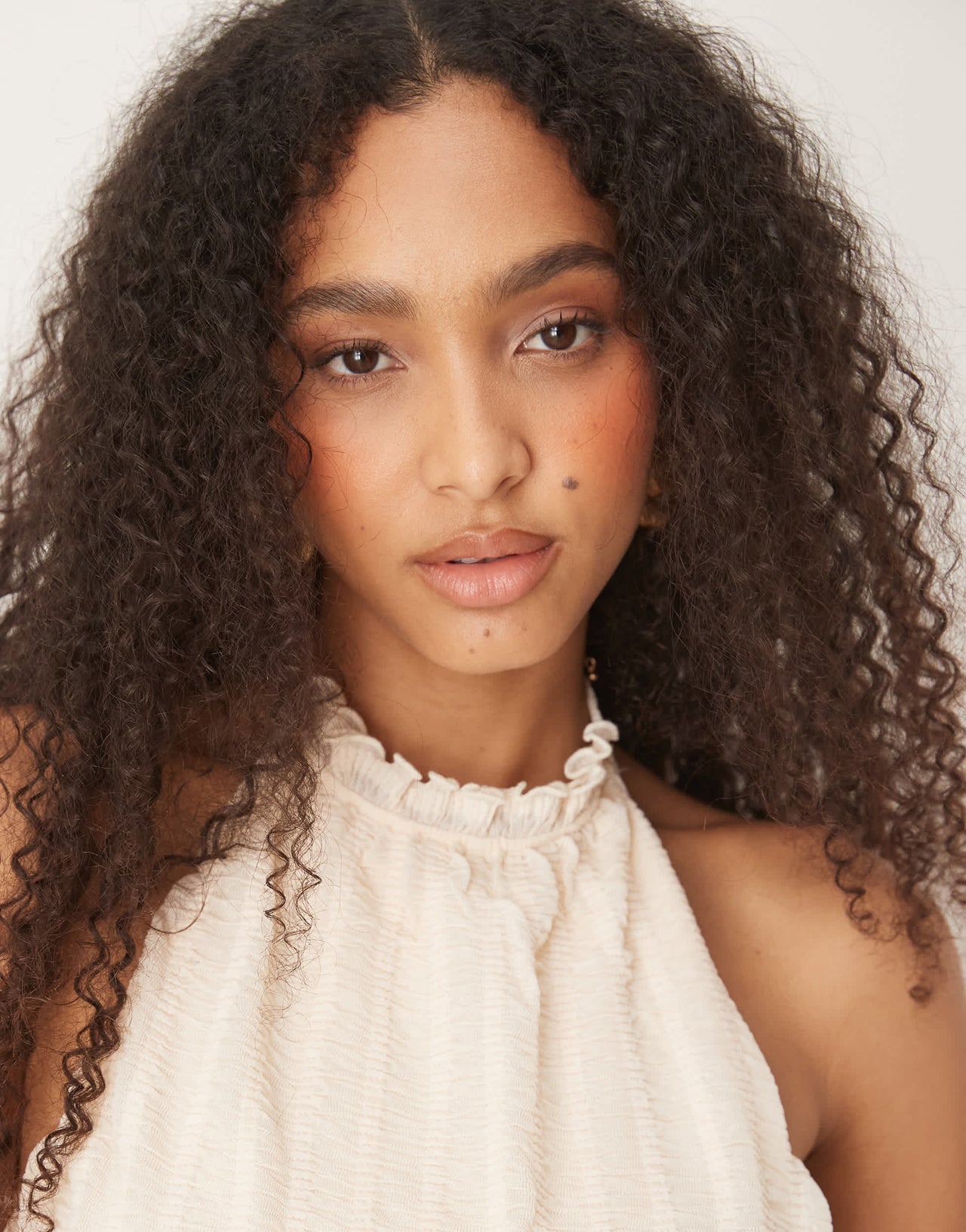 ASOS DESIGN co-ord textured sleeveless halter neck top with open back in cream