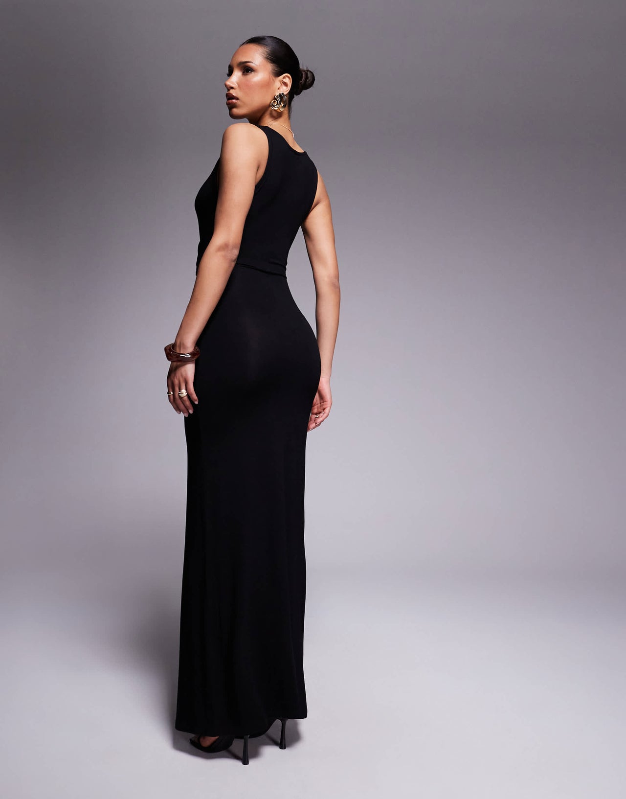 ASOS DESIGN twisted waist plunge maxi dress in black