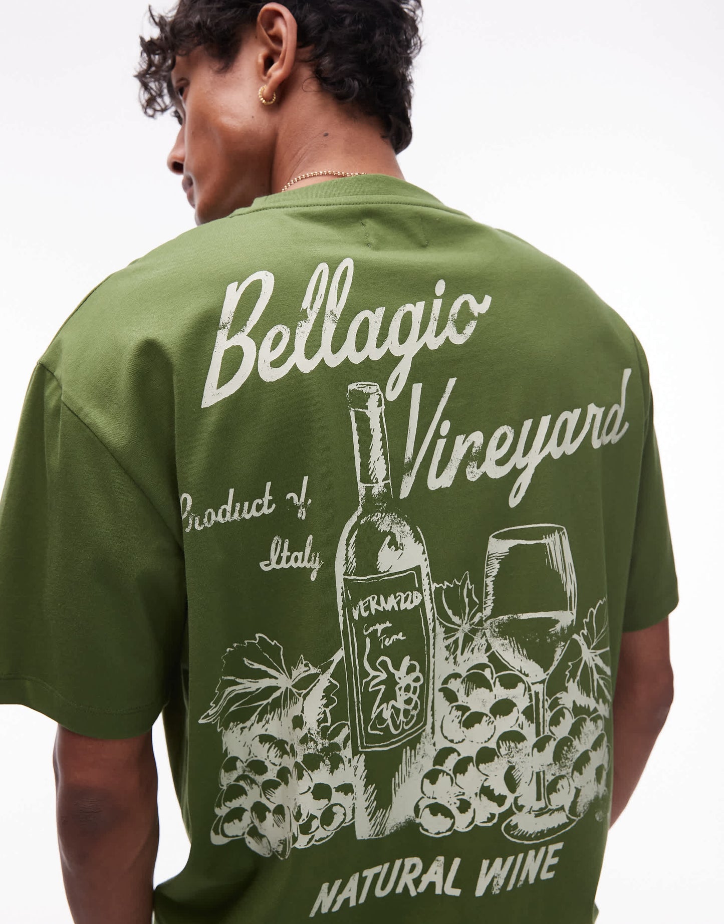 Topman relaxed fit t-shirt with front and back vineyard print in green