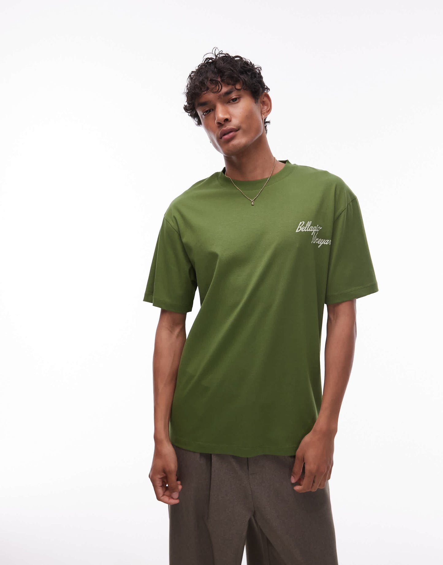 Topman relaxed fit t-shirt with front and back vineyard print in green