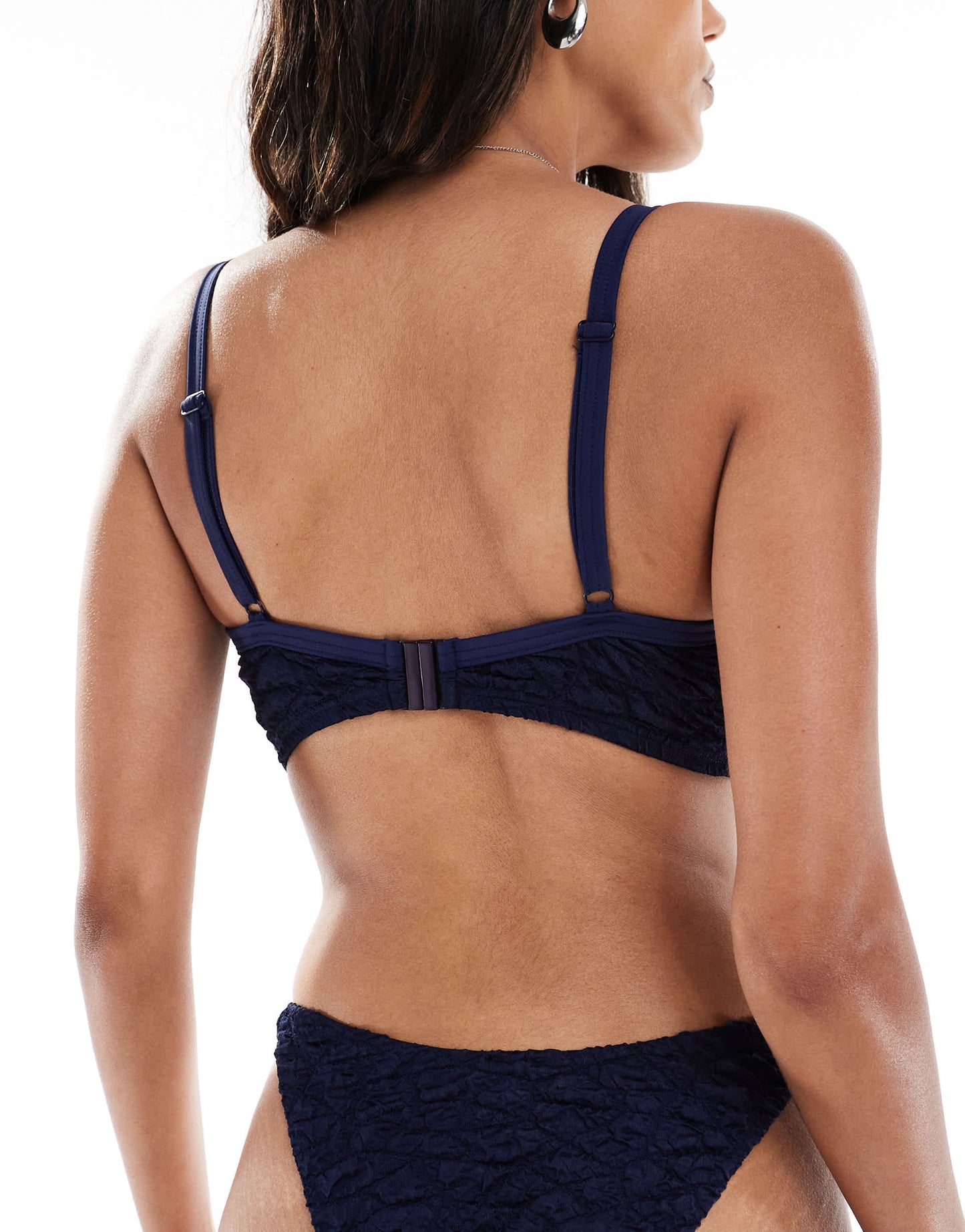ASOS DESIGN Fuller Bust Courtney hidden underwire textured crop bikini top in navy
