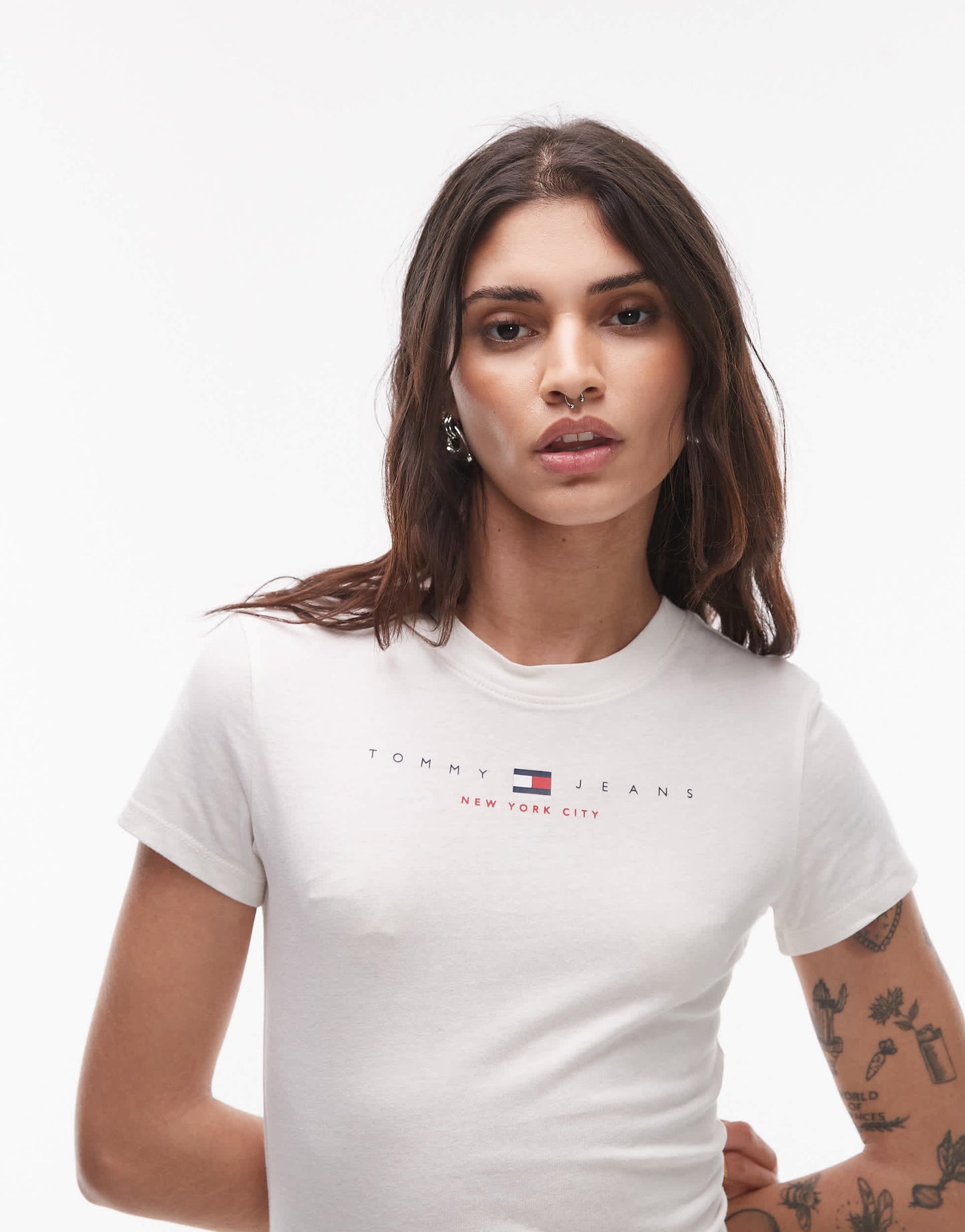 Tommy Jeans usa linear logo t-shirt in off white