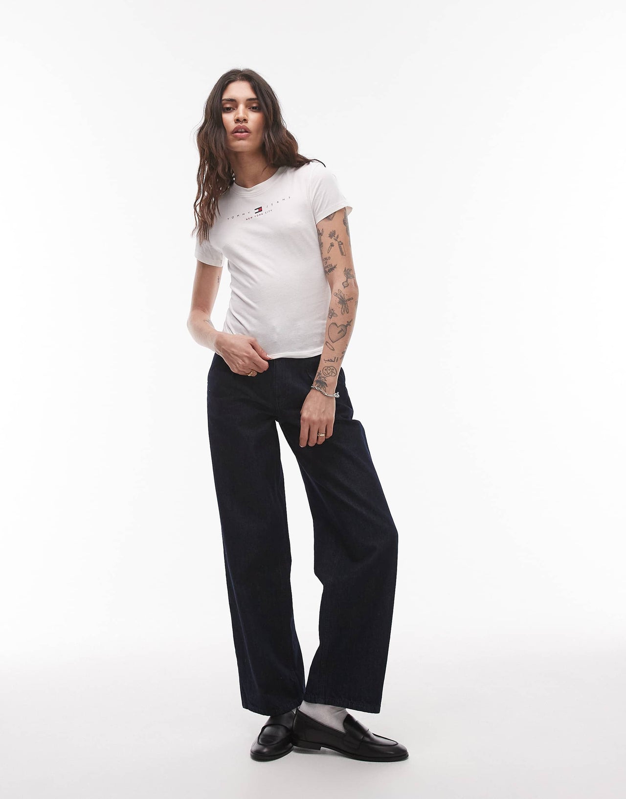 Tommy Jeans usa linear logo t-shirt in off white