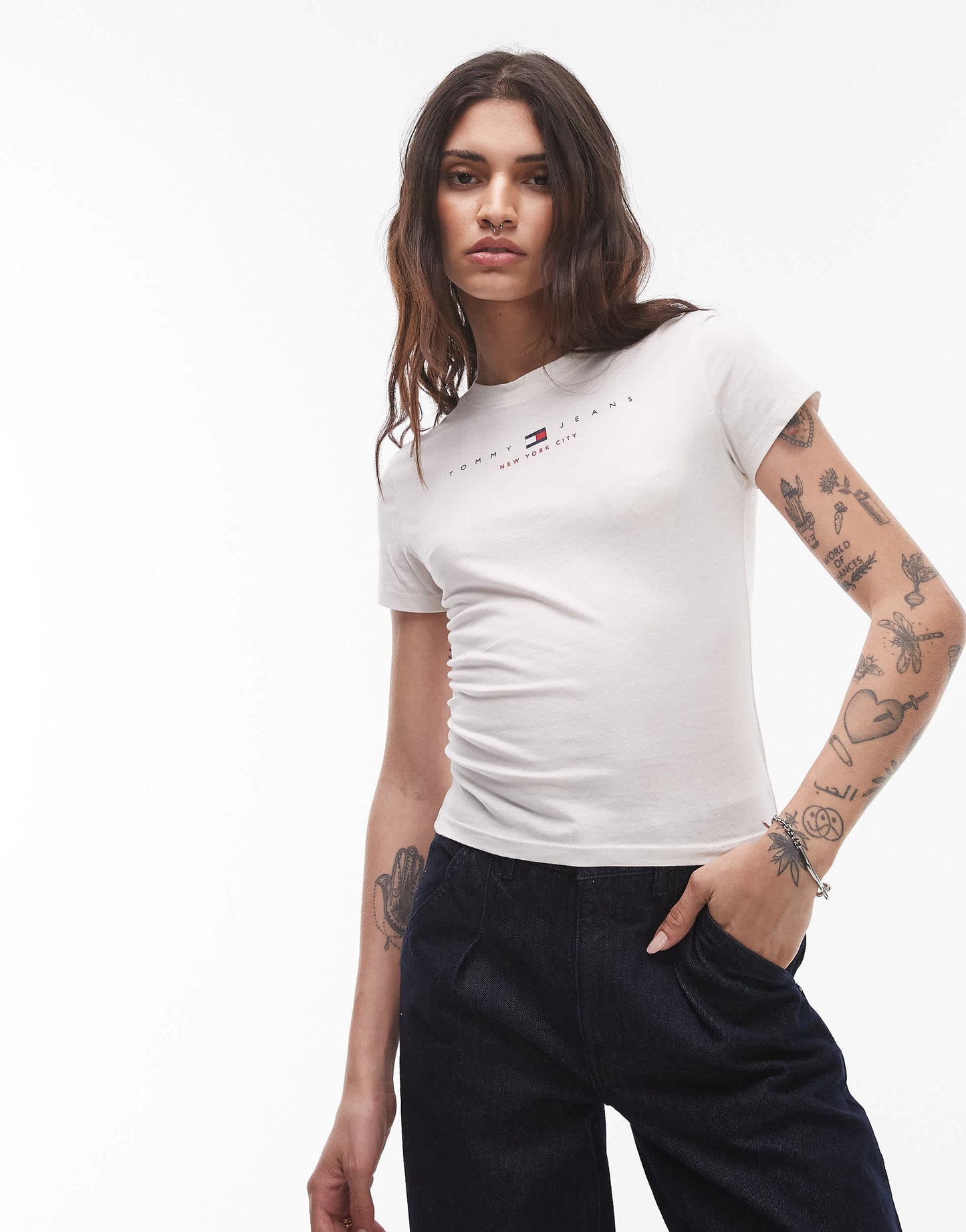 Tommy Jeans usa linear logo t-shirt in off white