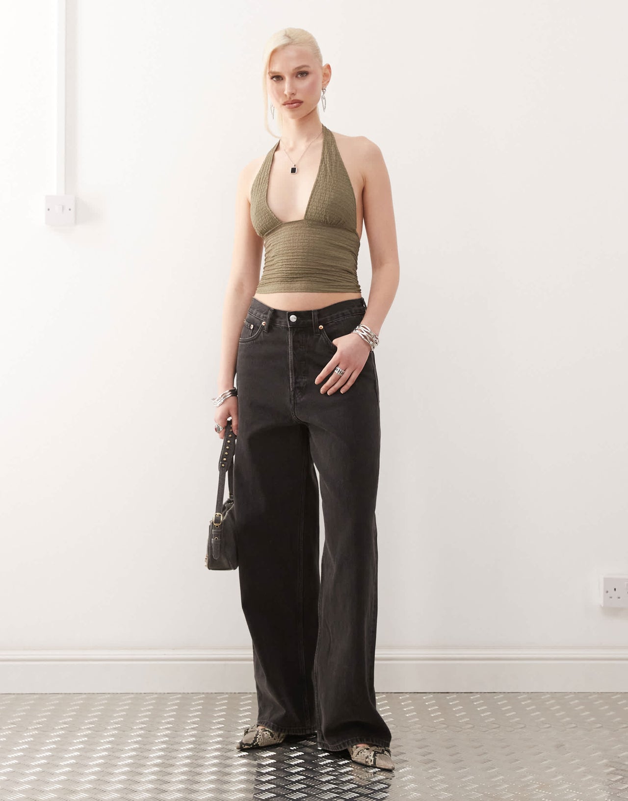 Motel cosimo textured halter top in khaki