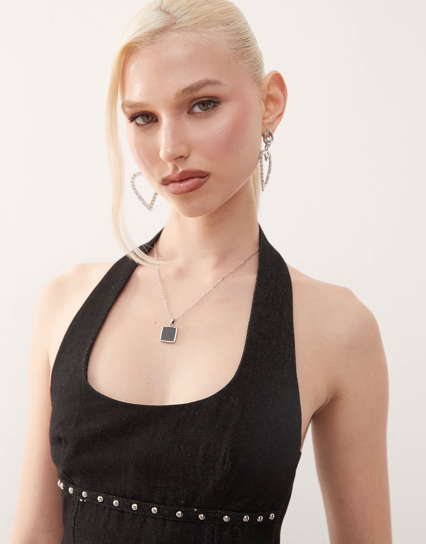 Motel nasya stud halter top co-ord in washed black