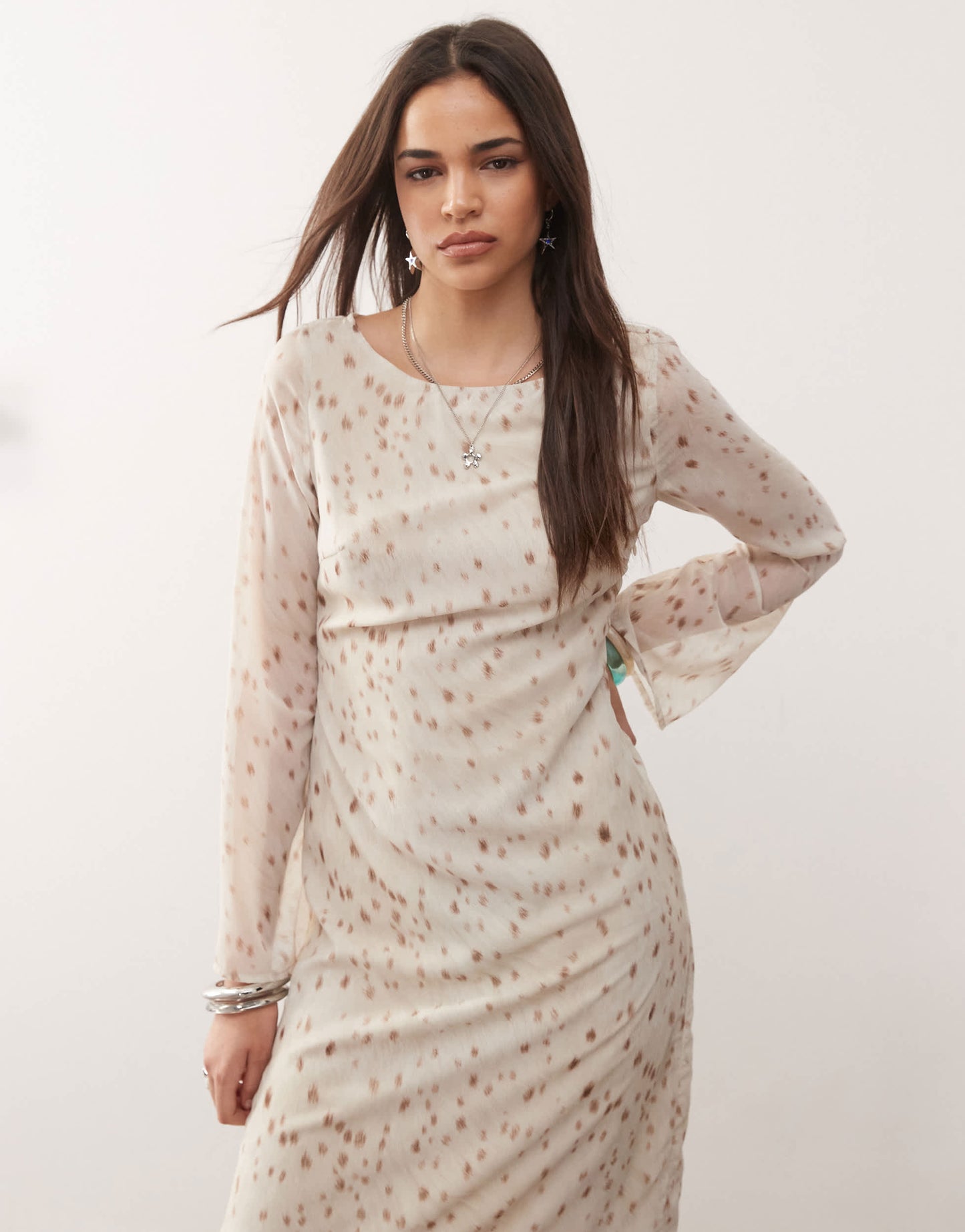 Motel jadie print scoop back maxi dress in ivory