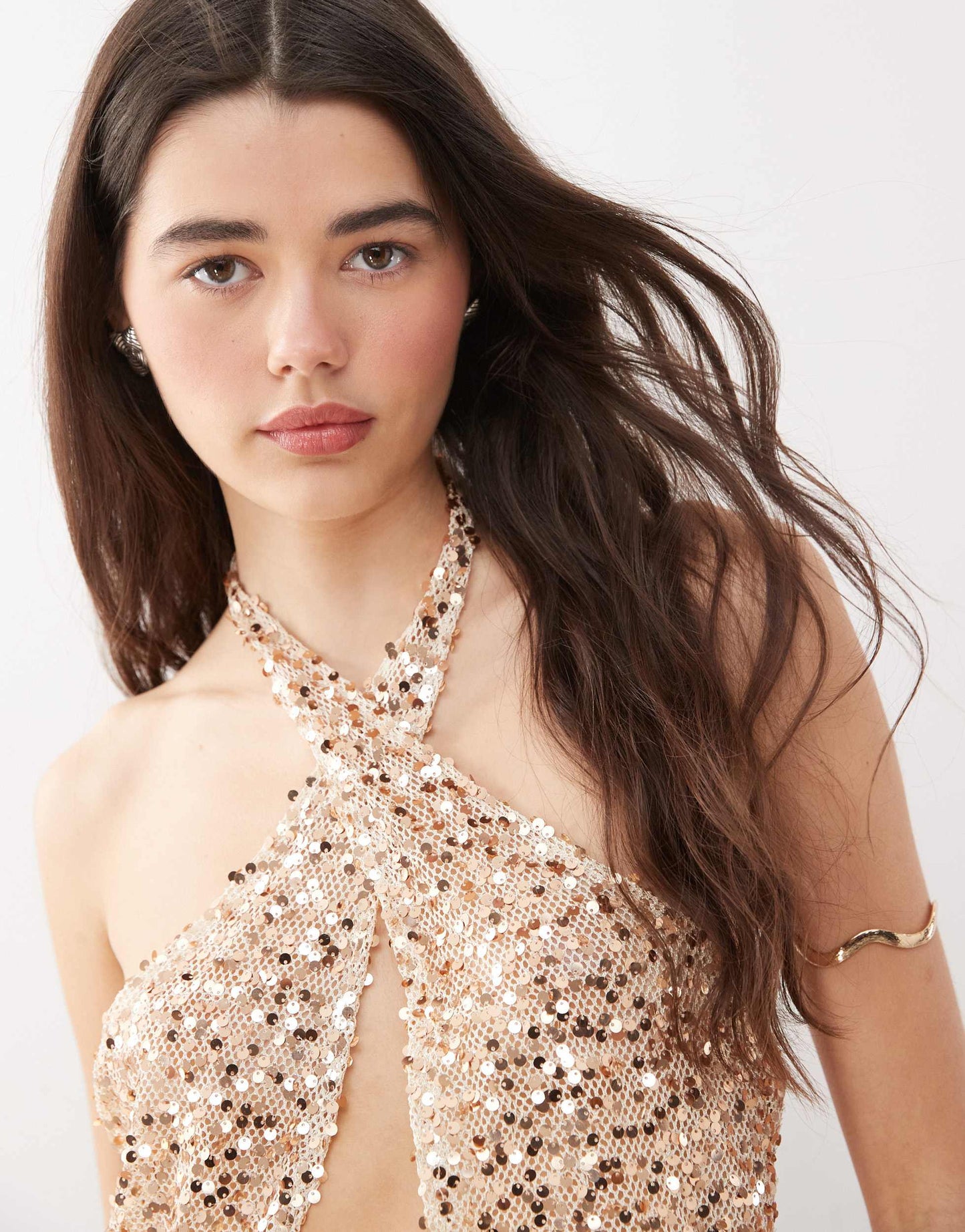 Motel ruway sequin scarf top in gold