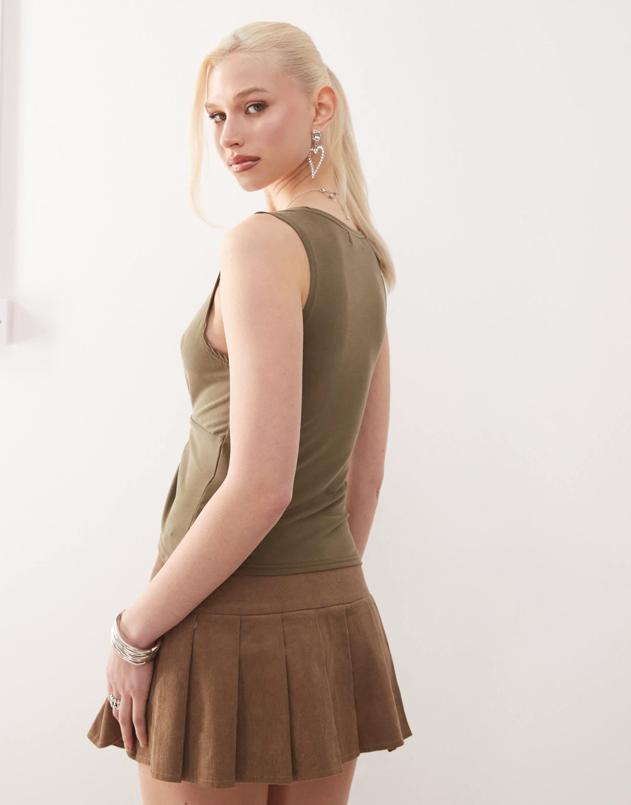 Motel arlys twist detail slinky top in khaki