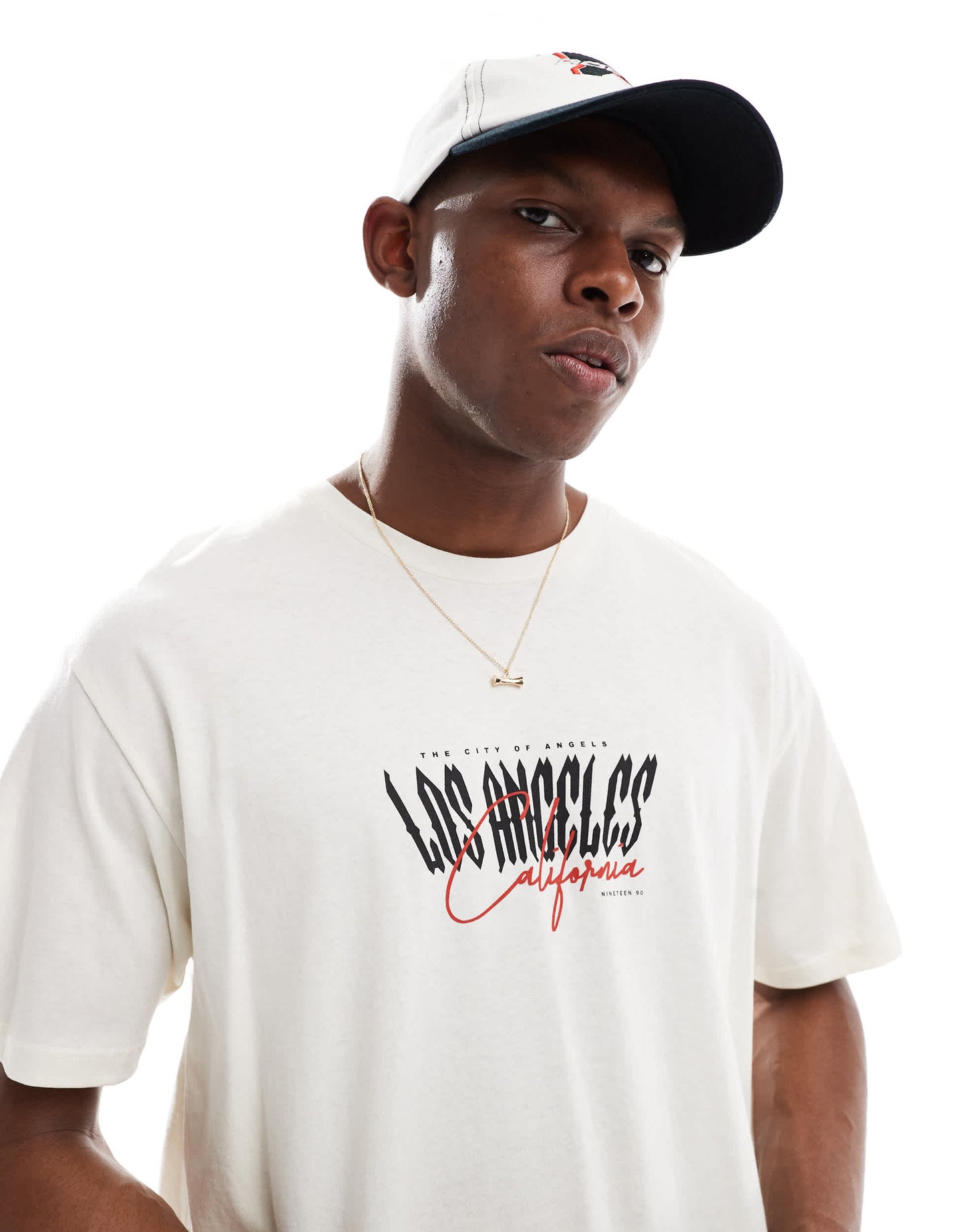 Jack & Jones oversize t-shirt with los angeles print in cream