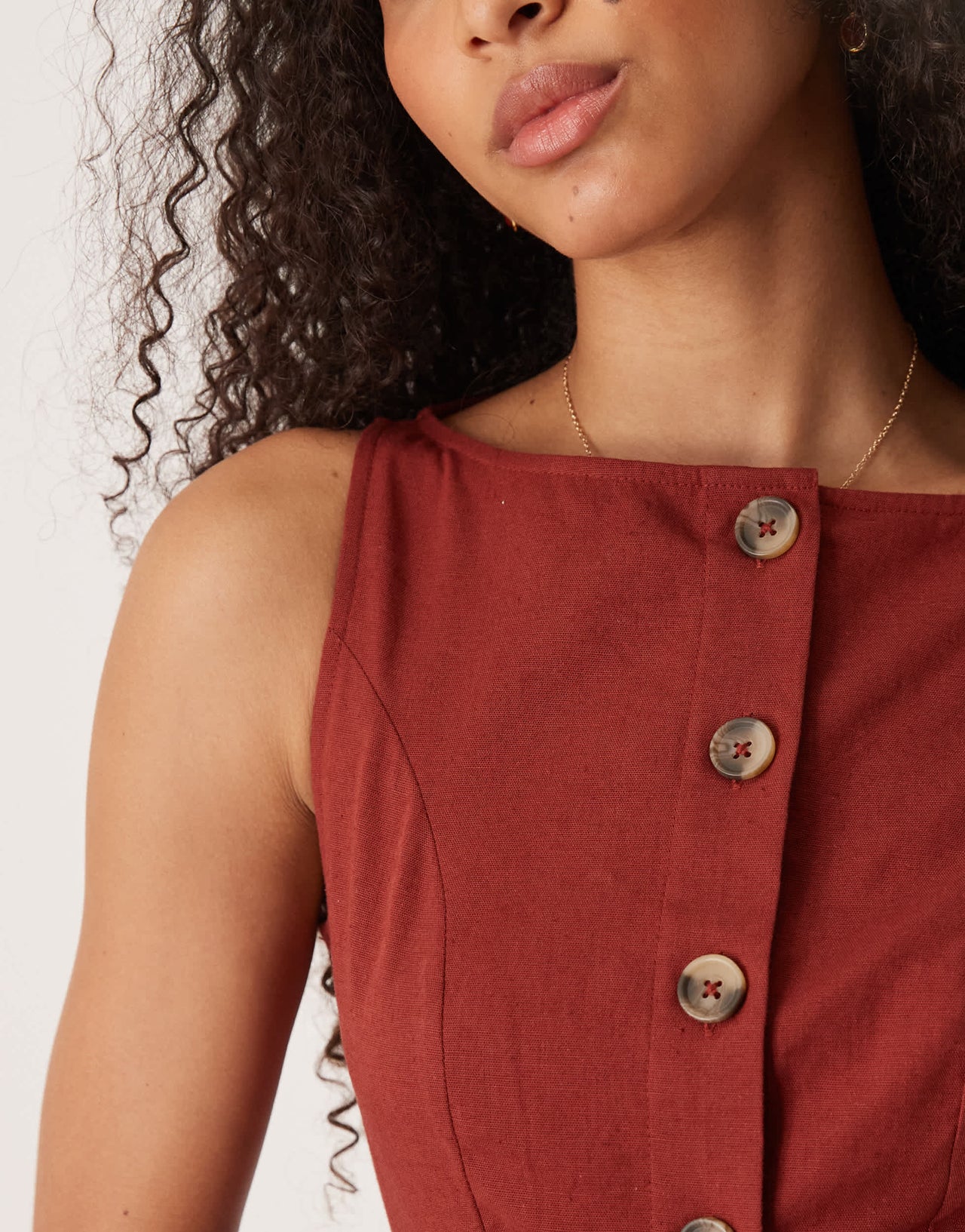 ASOS DESIGN slash neck button down waistcoat midi dress in burgundy