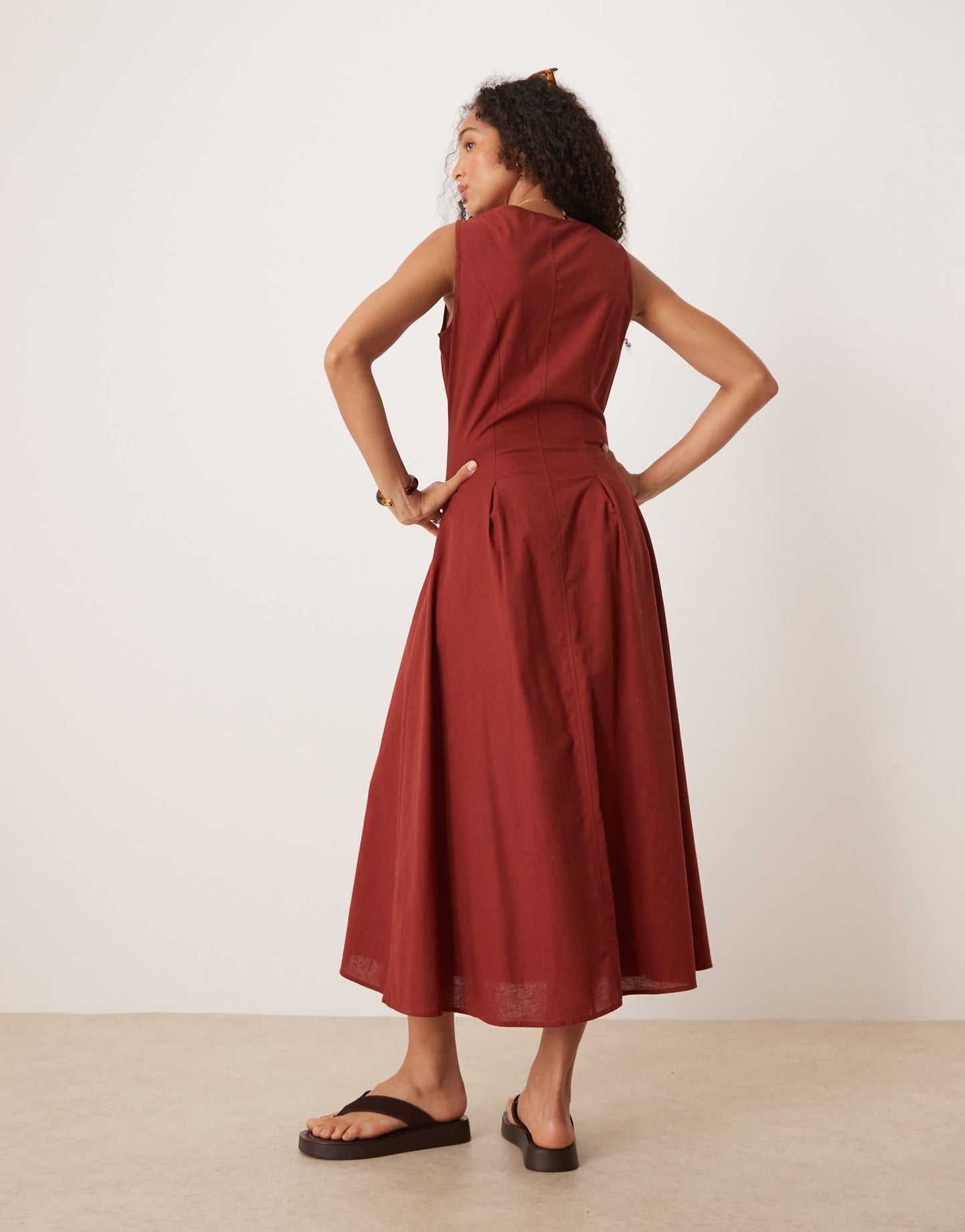 ASOS DESIGN slash neck button down waistcoat midi dress in burgundy