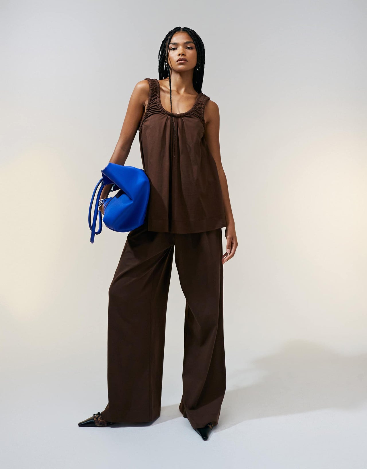 ASOS DESIGN pleat front wide leg heavyweight trouser co-ord in chocolate