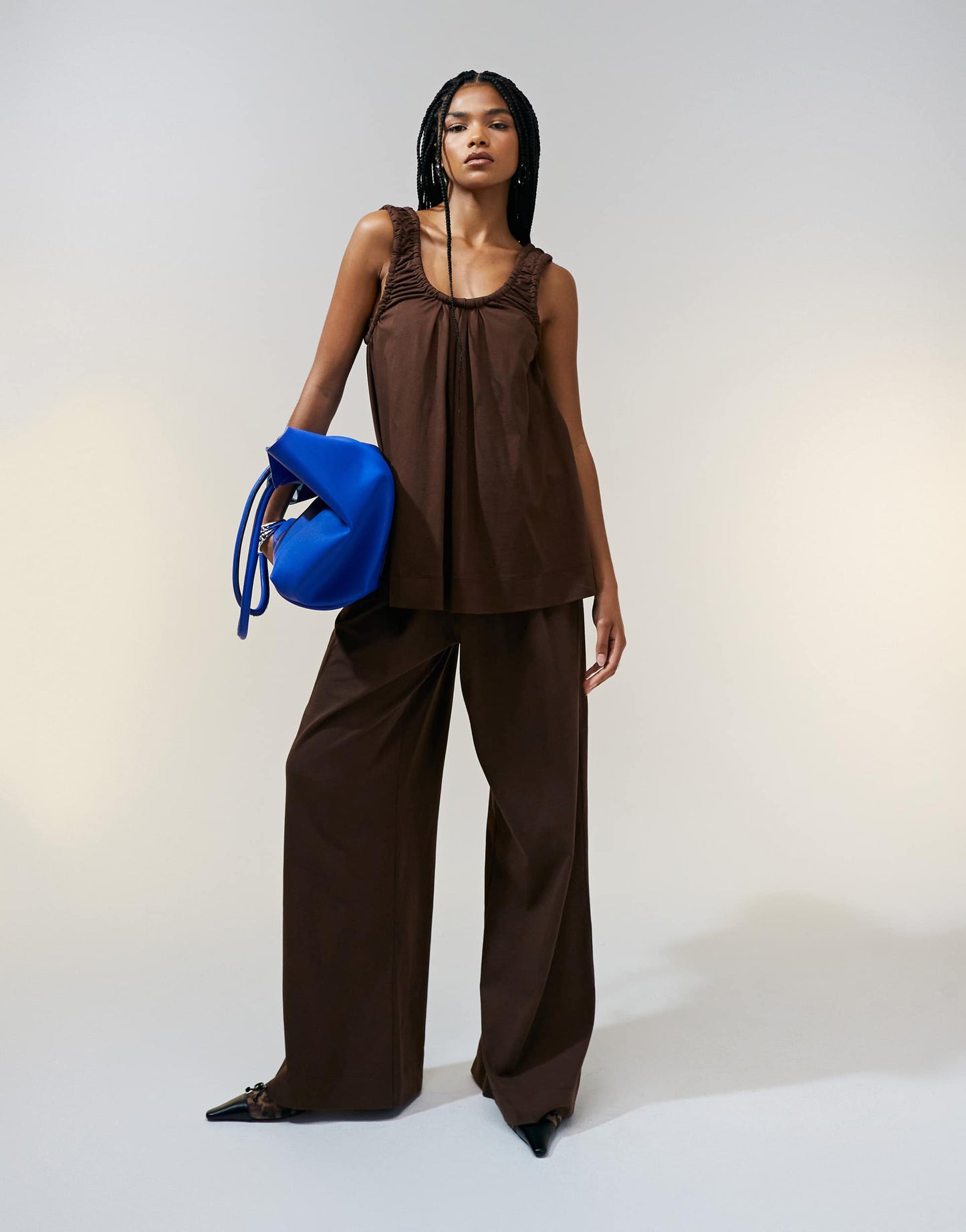 ASOS DESIGN pleat front wide leg heavyweight trouser co-ord in chocolate