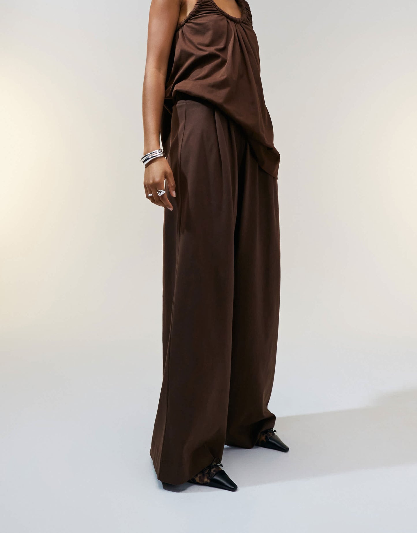 ASOS DESIGN pleat front wide leg heavyweight trouser co-ord in chocolate