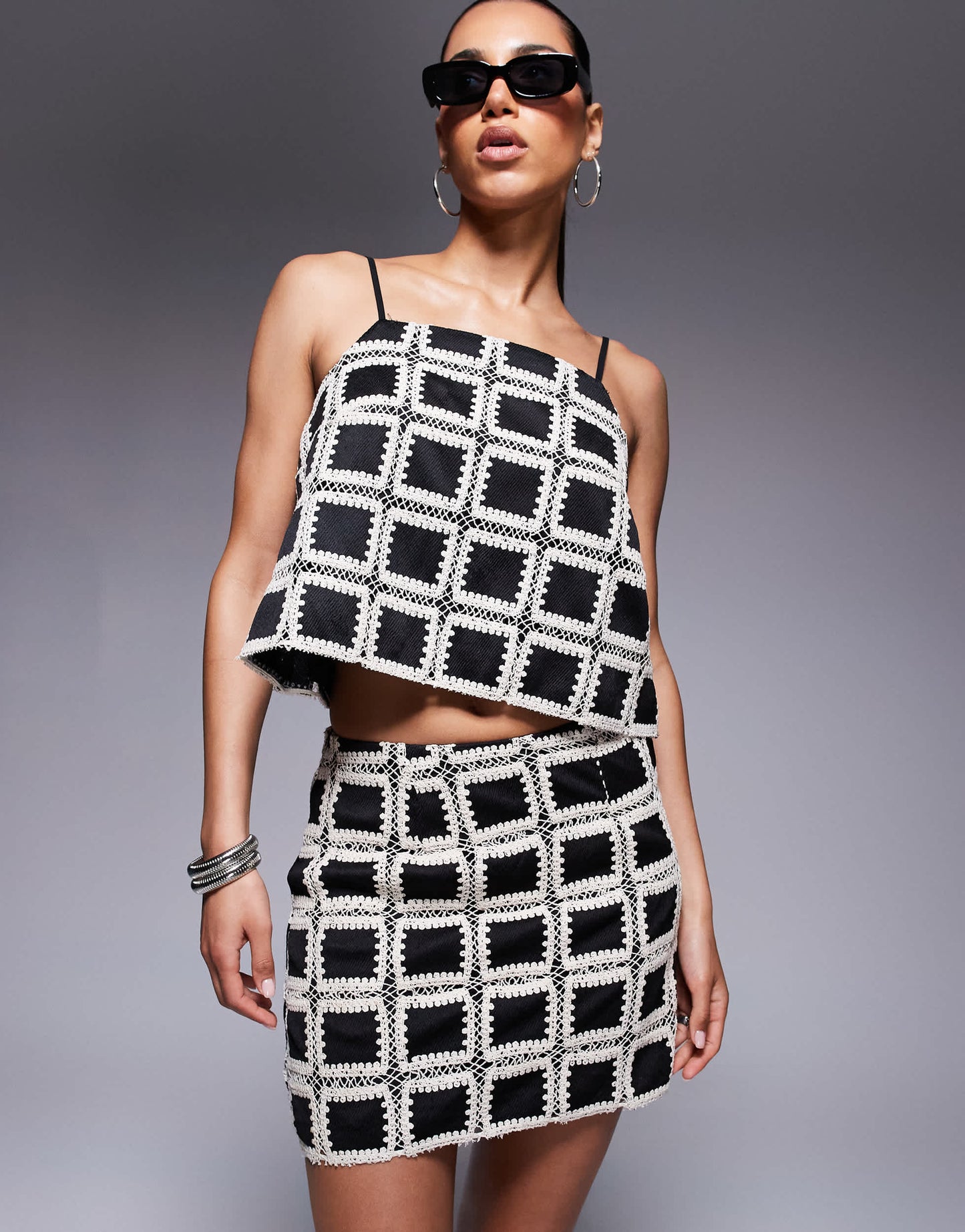 River Island crochet top co-ord in black