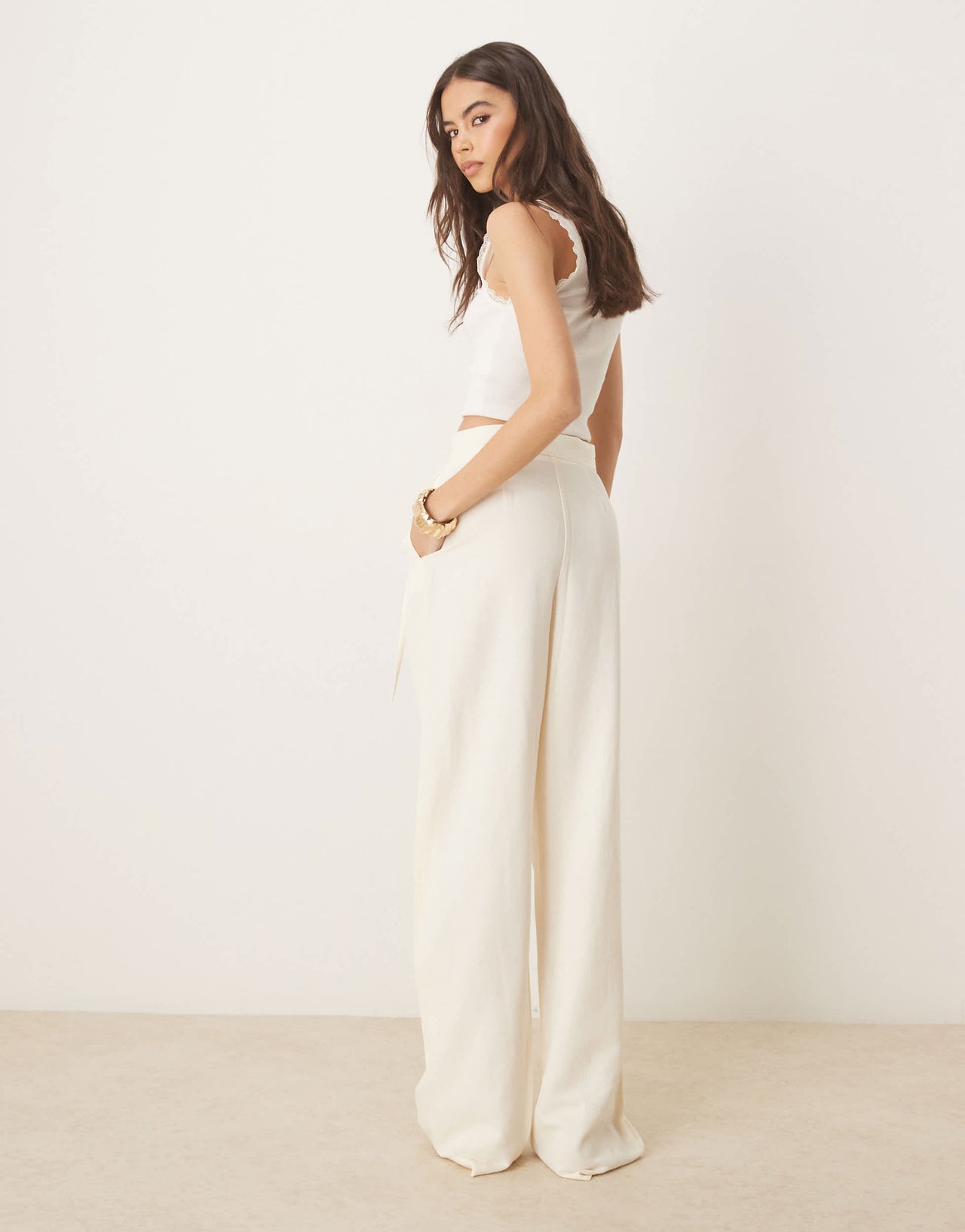 ASOS DESIGN Tall tailored linen wrap tie trousers in ivory