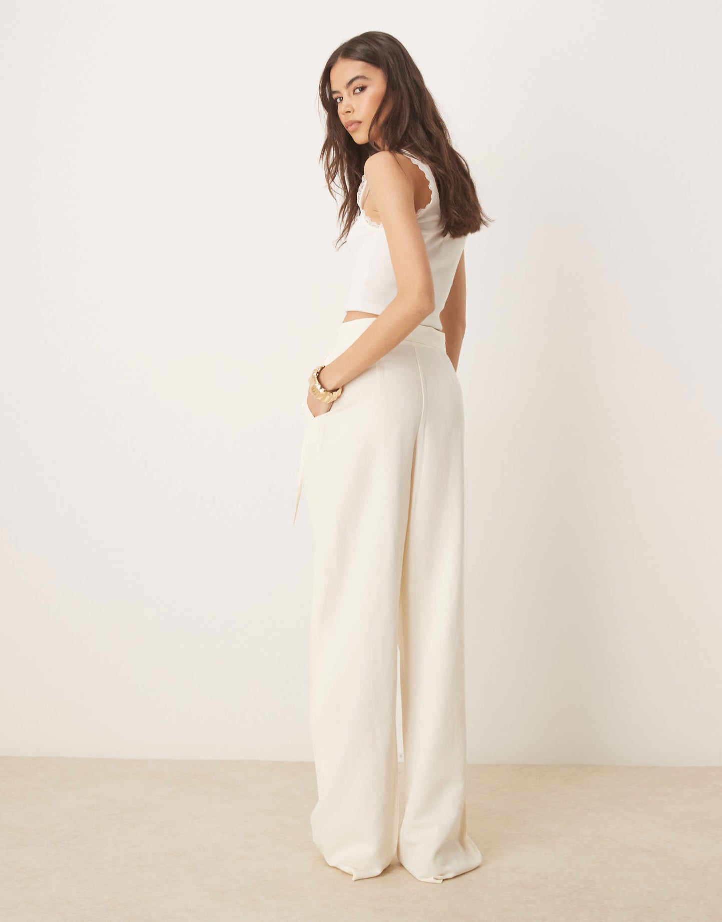 ASOS DESIGN Tall tailored linen wrap tie trousers in ivory