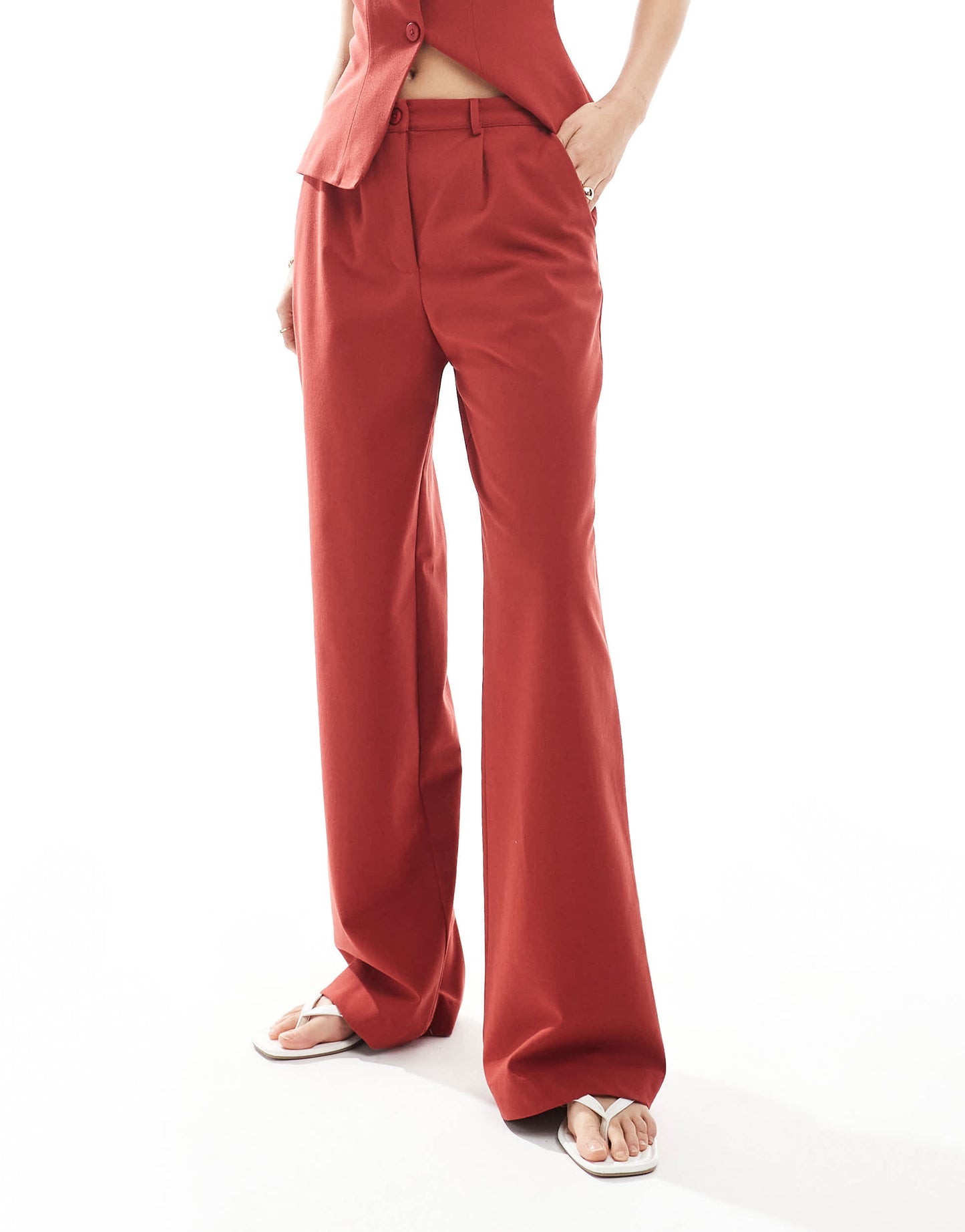 Miss Selfridge tailored straight leg trouser co-ord in cherry red