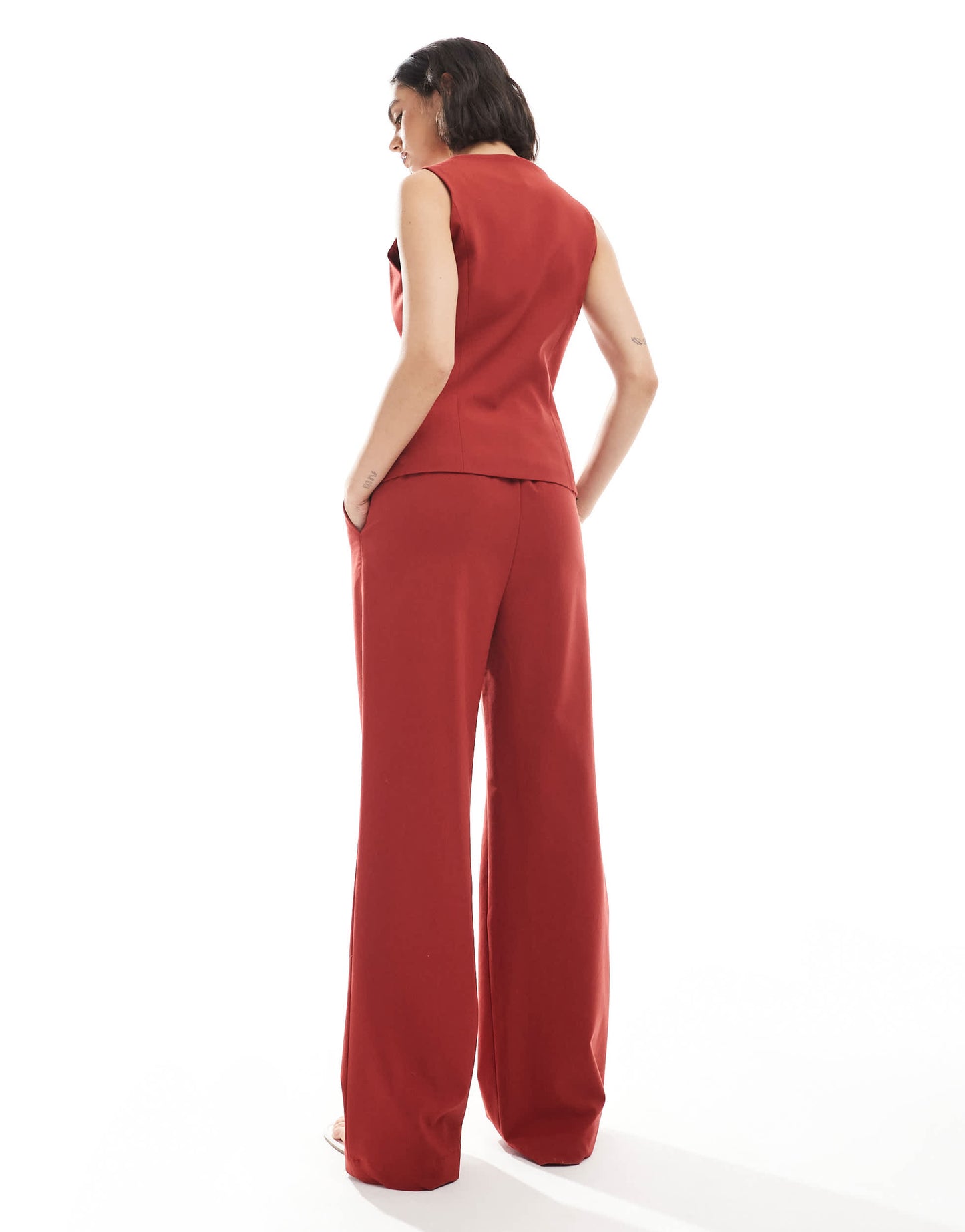 Miss Selfridge tailored straight leg trouser co-ord in cherry red