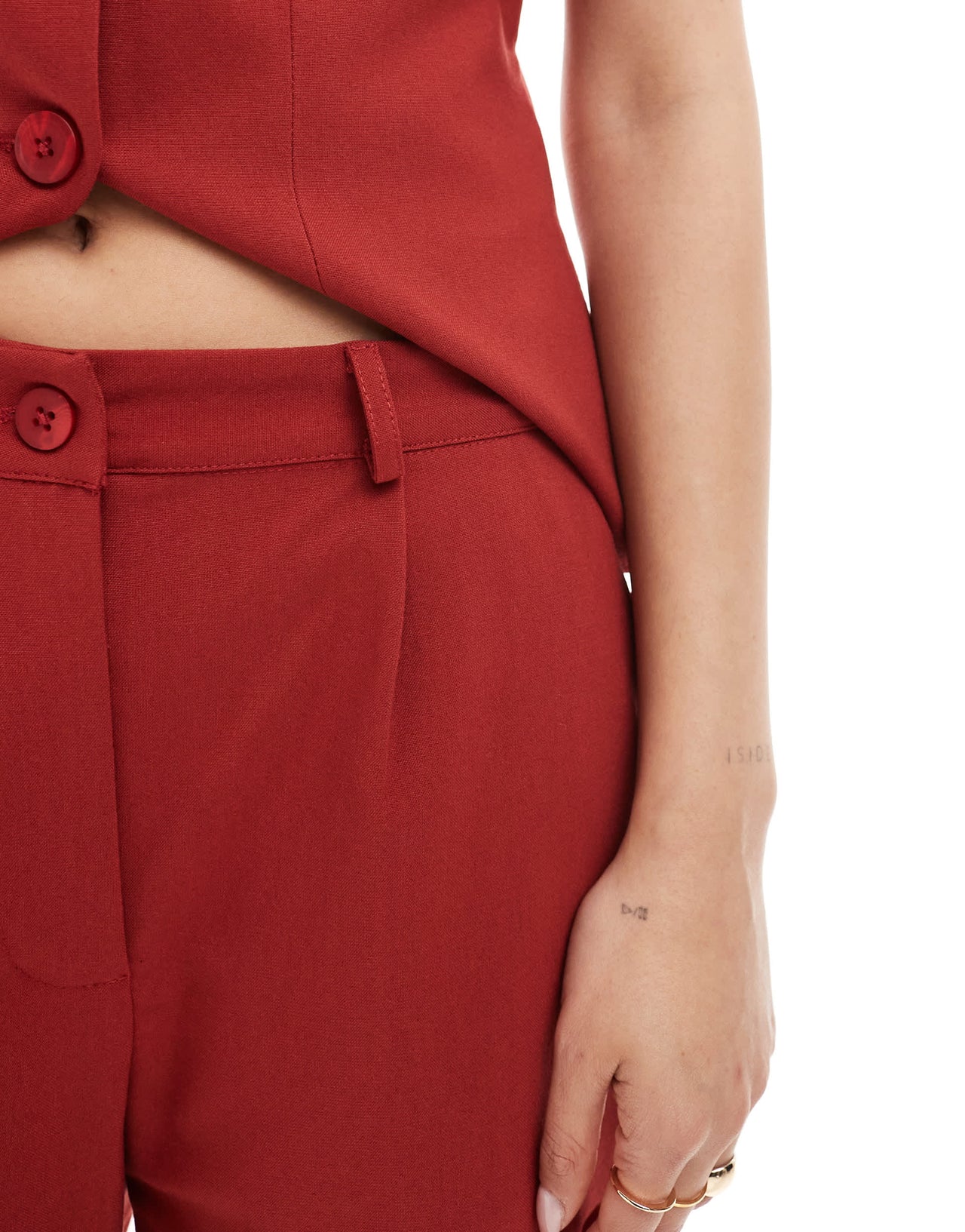 Miss Selfridge tailored straight leg trouser co-ord in cherry red