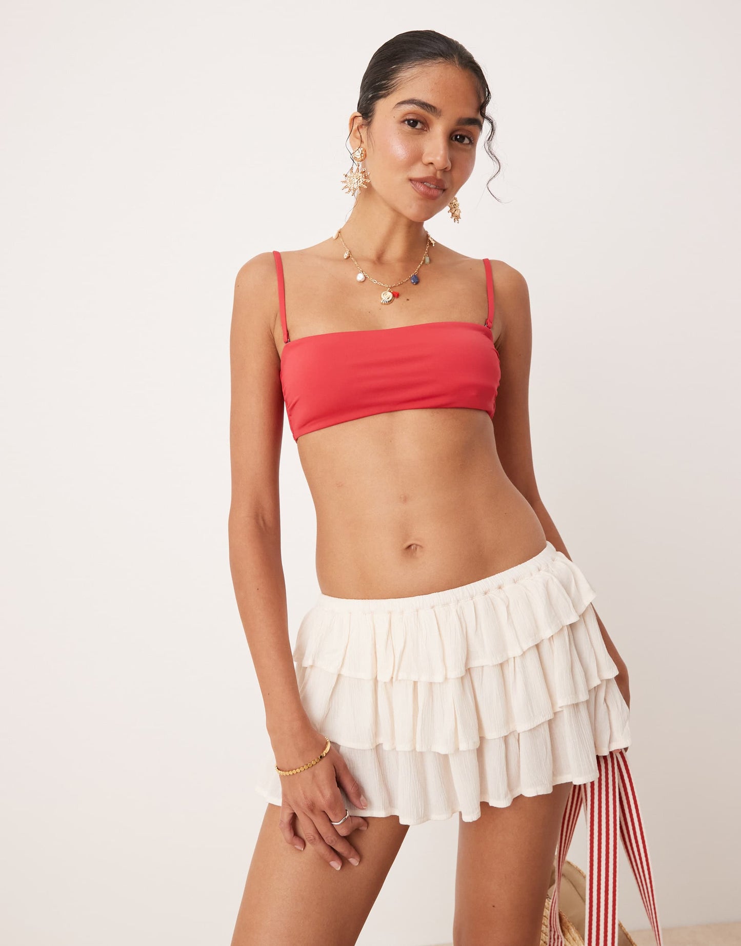 Calvin Klein bandeau bikini top in red