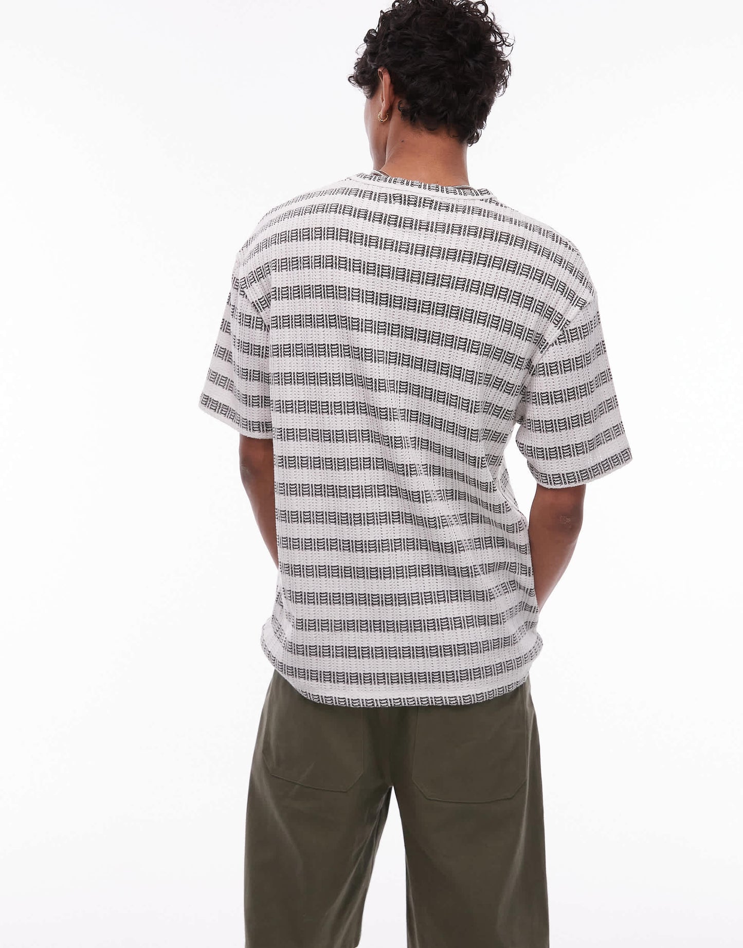 Topman relaxed fit t-shirt with textured stripe in khaki