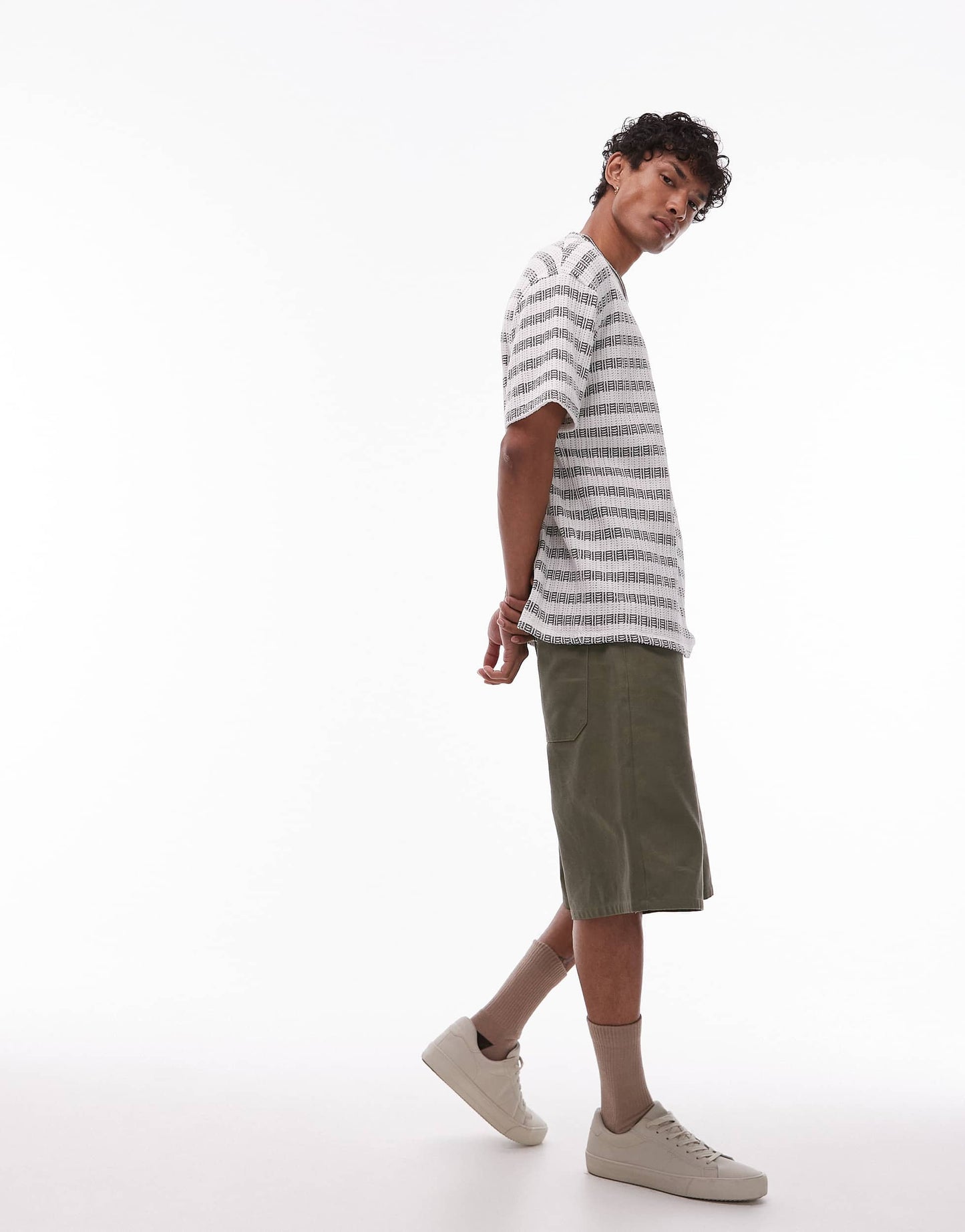 Topman relaxed fit t-shirt with textured stripe in khaki