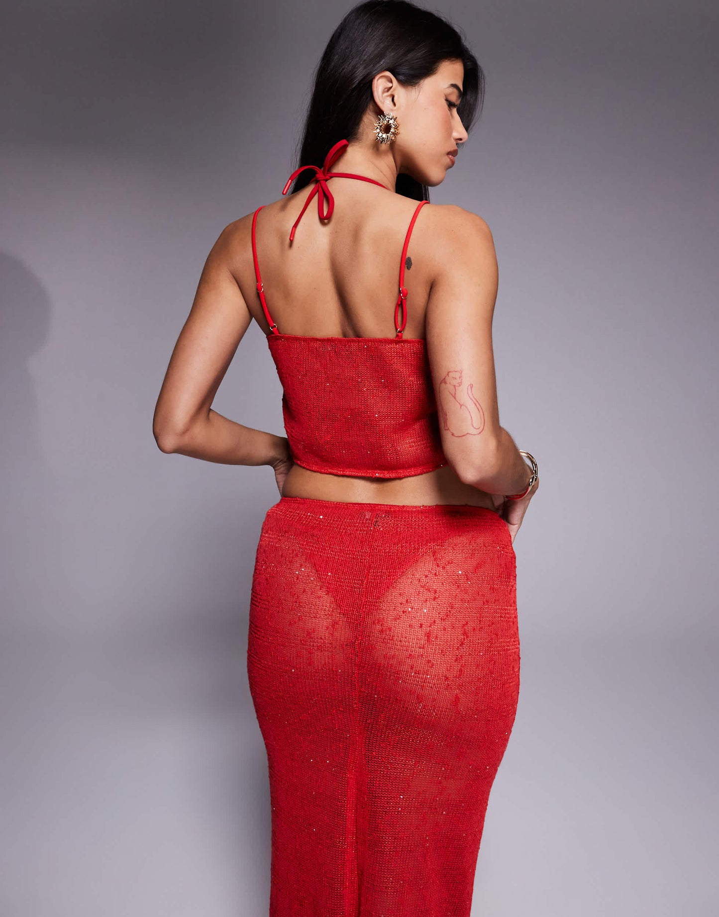 South Beach knitted sequin cami top in red