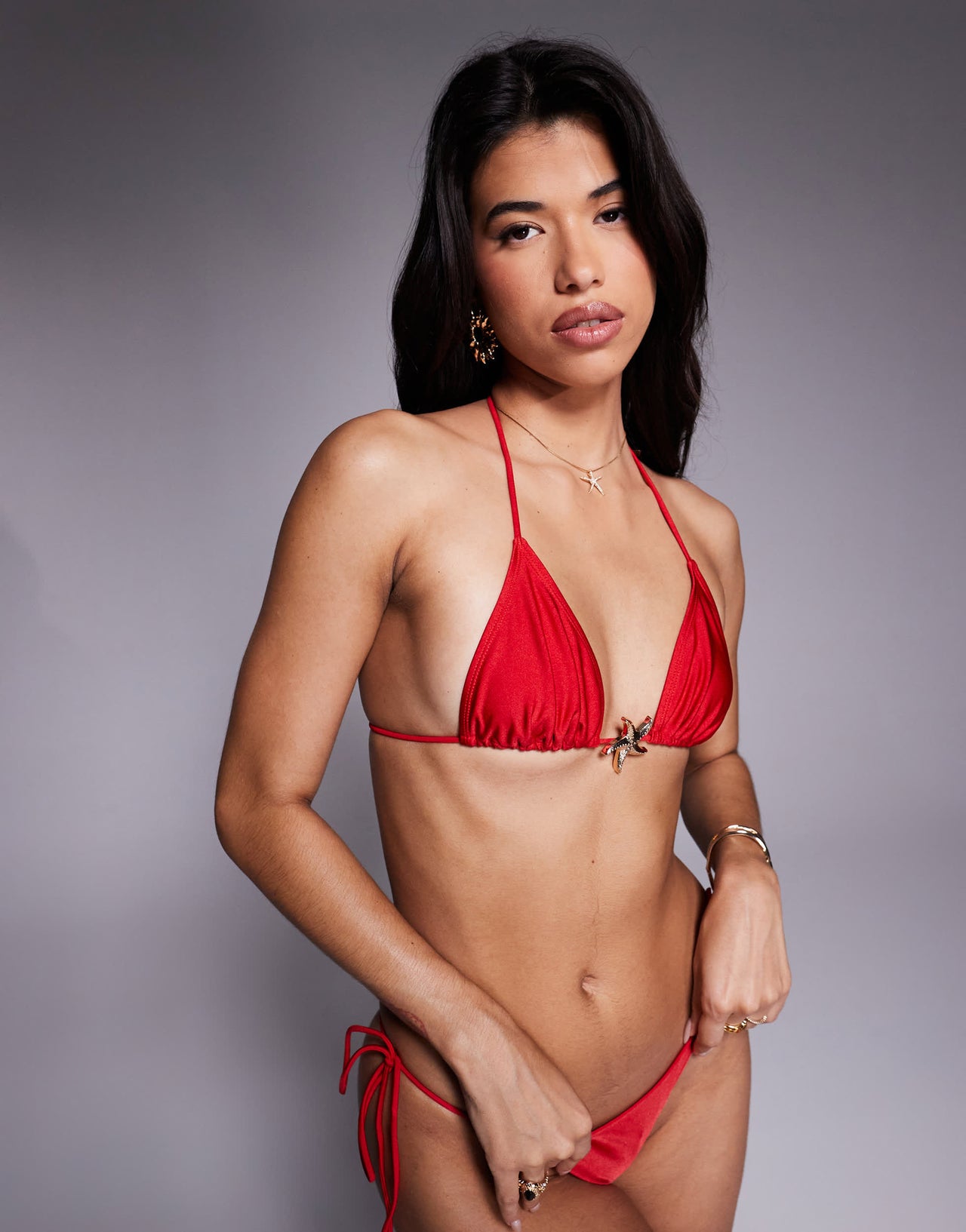 South Beach starfish triangle bikini top in dark red