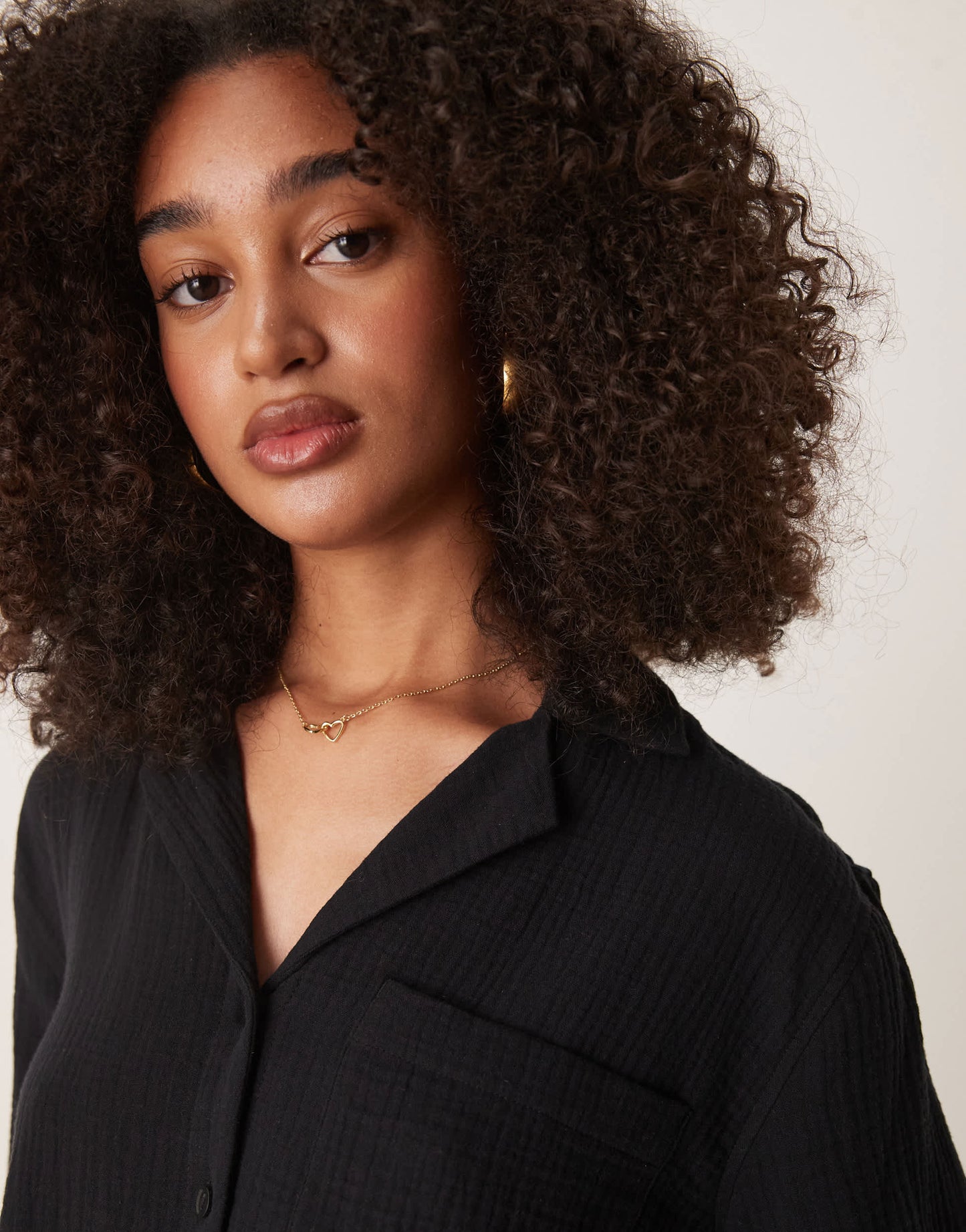 Gina Tricot co-ord relaxed fit gauze short sleeve shirt in black