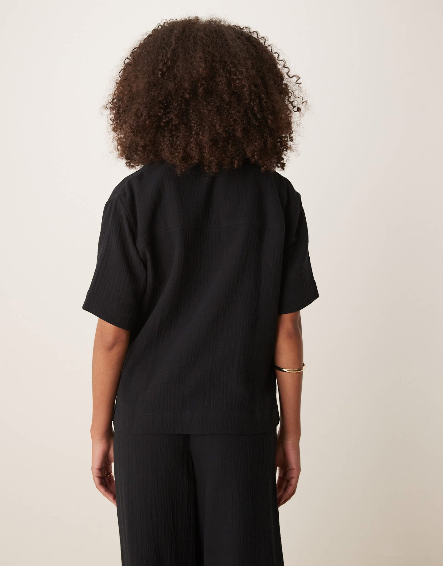 Gina Tricot co-ord relaxed fit gauze short sleeve shirt in black
